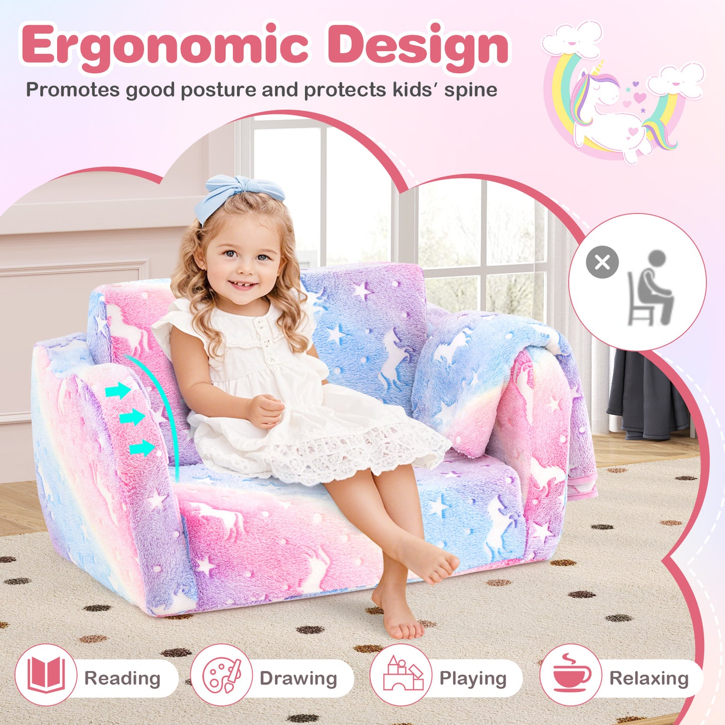Kids Folding Couch with Blanket - Glow in the Dark