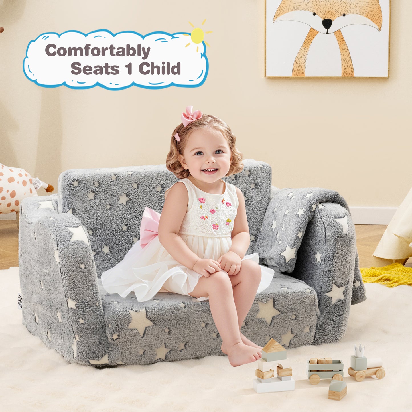 Kids Folding Couch with Blanket - Glow in the Dark