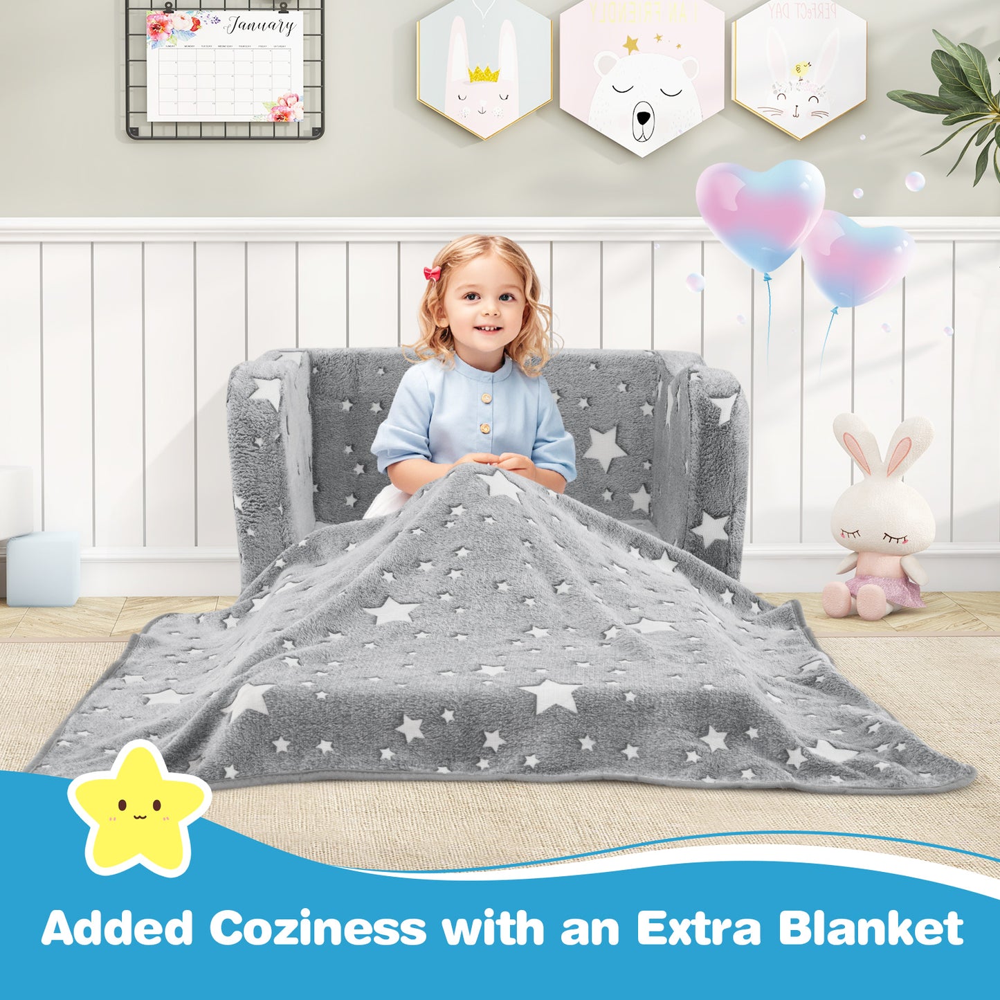 Kids Folding Couch with Blanket - Glow in the Dark