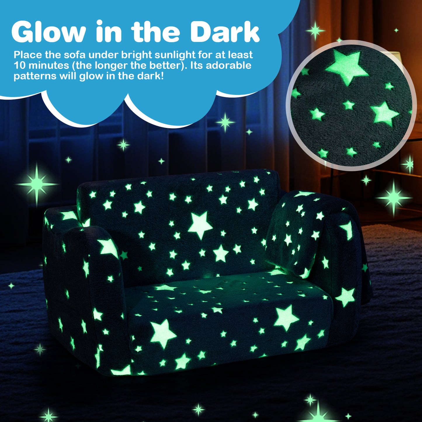 Kids Folding Couch with Blanket - Glow in the Dark