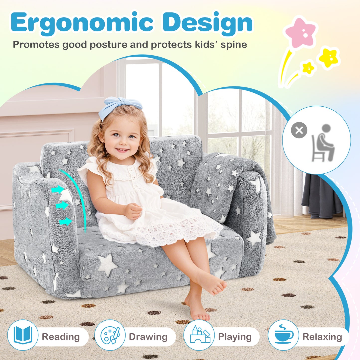 Kids Folding Couch with Blanket - Glow in the Dark