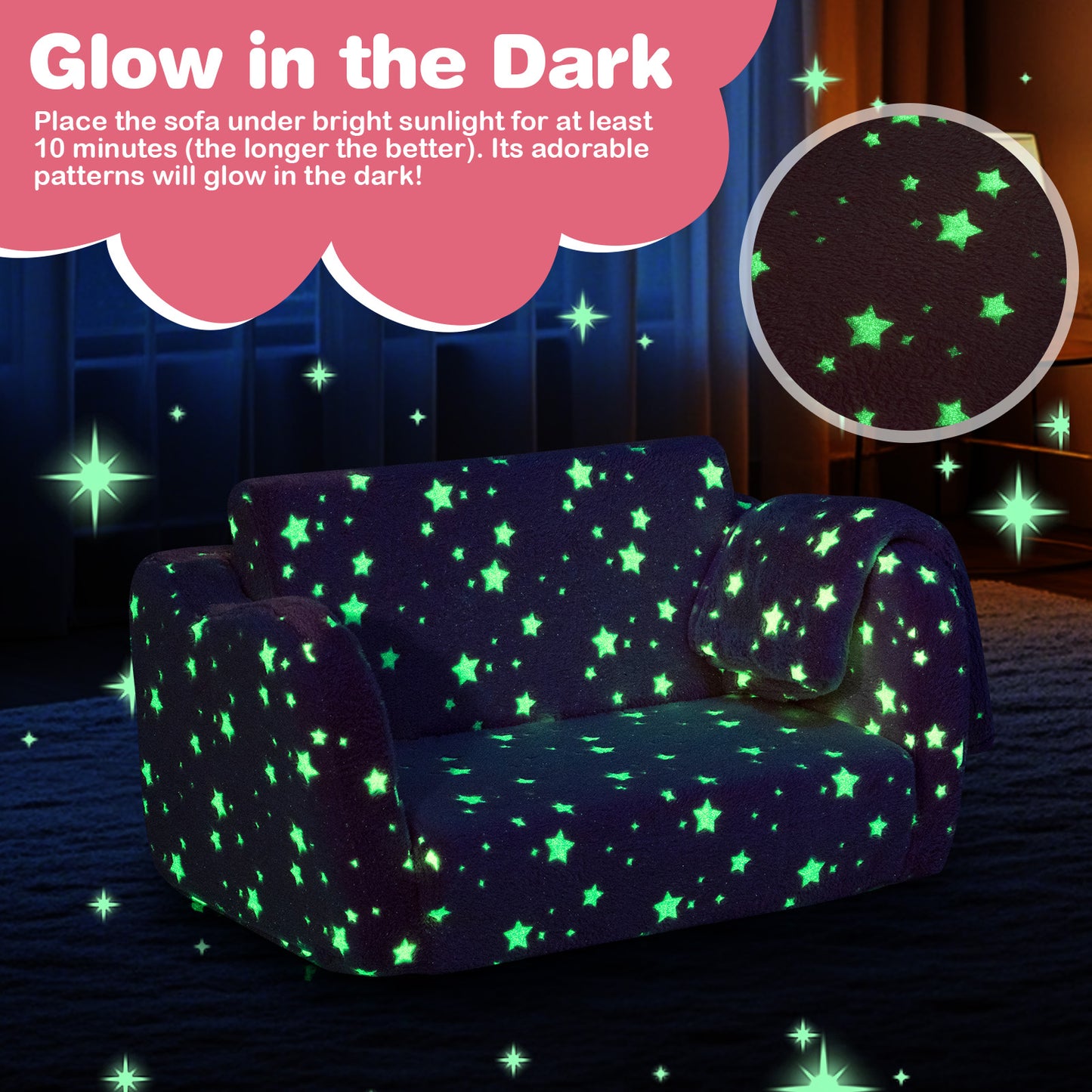 Kids Folding Couch with Blanket - Glow in the Dark