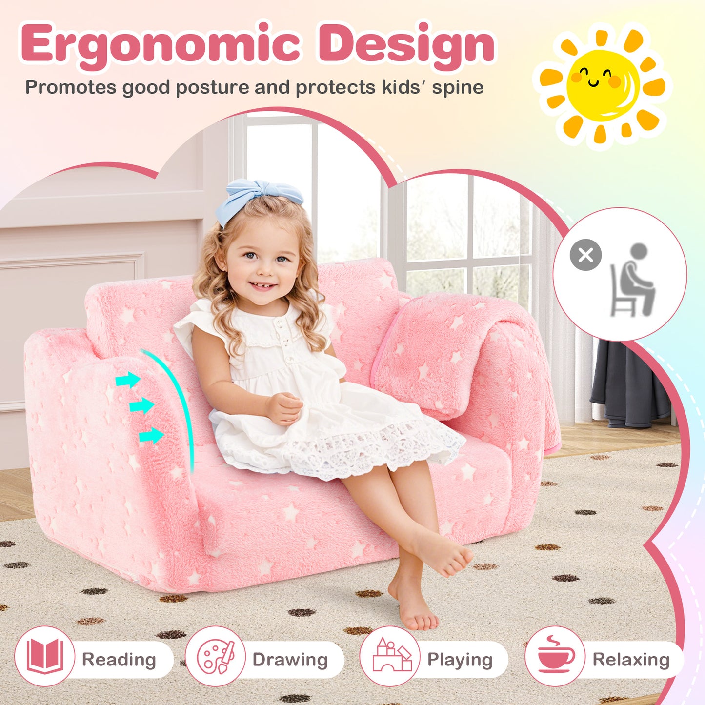 Kids Folding Couch with Blanket - Glow in the Dark