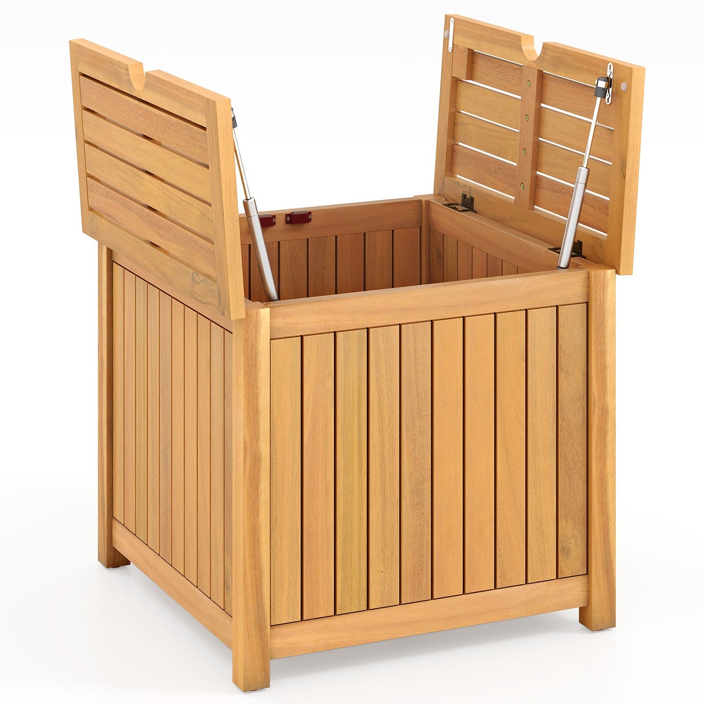 2-in-1 Outdoor Side Table with Storage Acacia Wood Slatted Coffee Table Square and Round Slatted End Storage Box