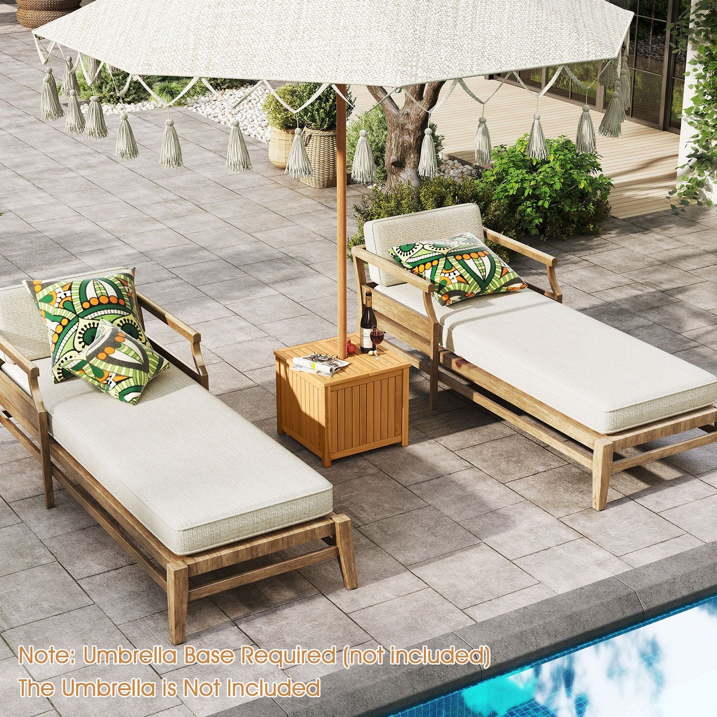 2-in-1 Outdoor Side Table with Storage Acacia Wood Slatted Coffee Table Square and Round Slatted End Storage Box
