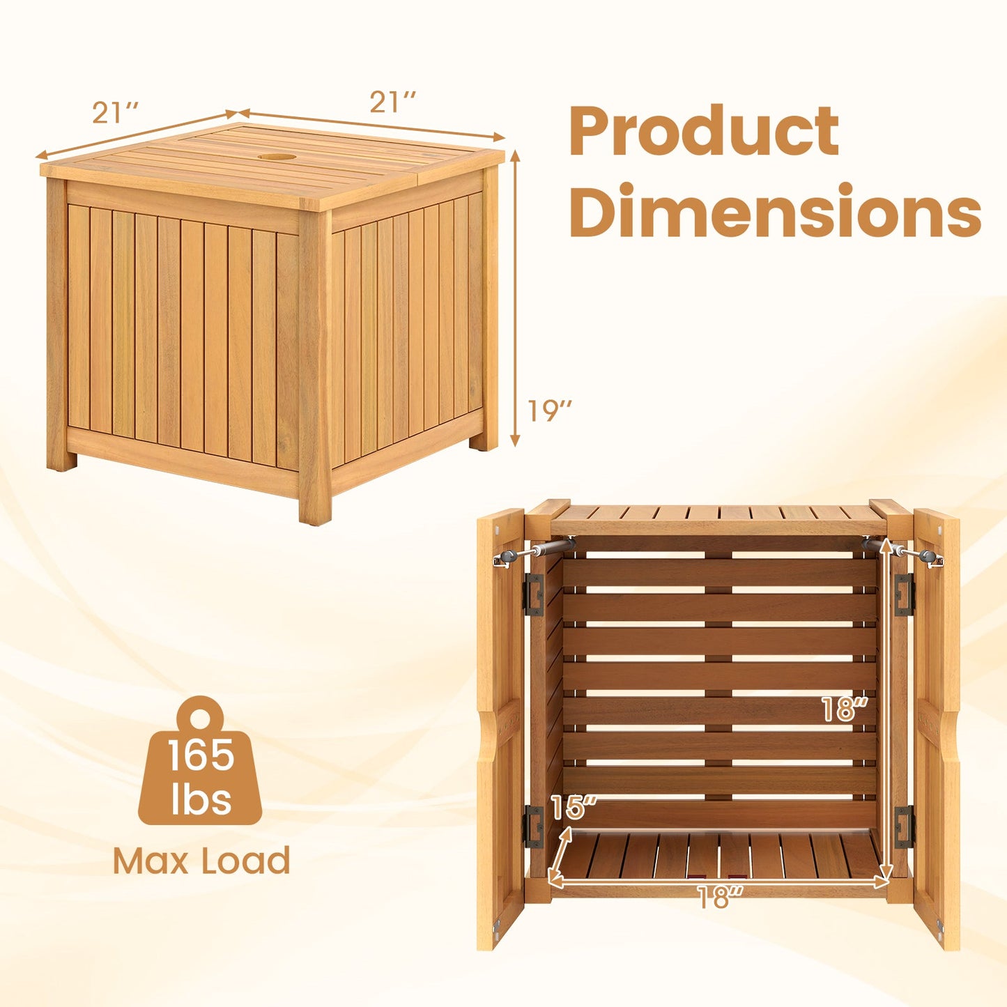 2-in-1 Outdoor Side Table with Storage Acacia Wood Slatted Coffee Table Square and Round Slatted End Storage Box