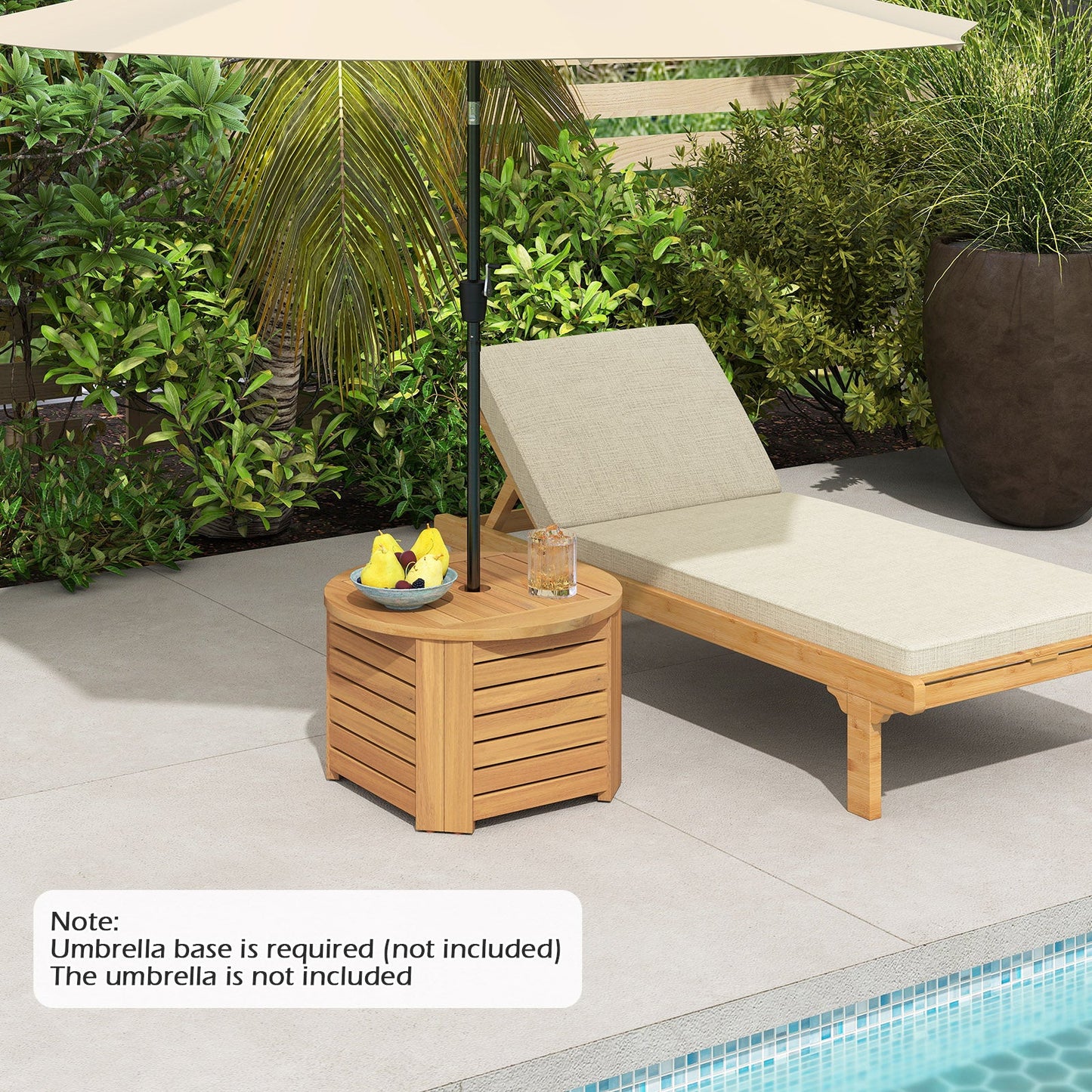 2-in-1 Outdoor Side Table with Storage Acacia Wood Slatted Coffee Table Square and Round Slatted End Storage Box