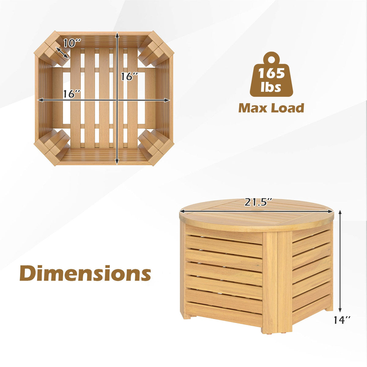2-in-1 Outdoor Side Table with Storage Acacia Wood Slatted Coffee Table Square and Round Slatted End Storage Box