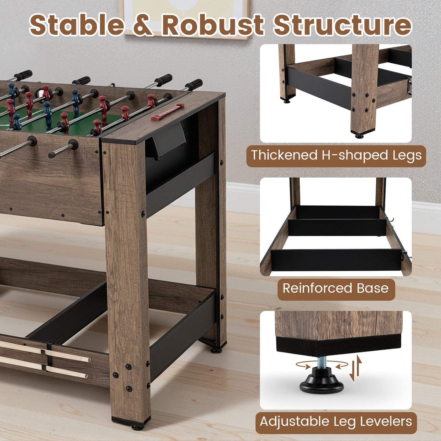 2-in-1 Swivel Foosball and Pool Combo Game Table -Natural