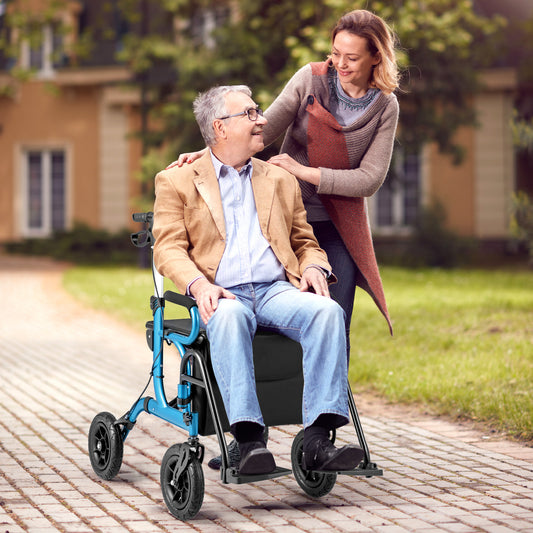 2-in-1 Foldable Rollator Walker with Seat abd 9 Inch Pneumatic Tires for Seniors-Navy