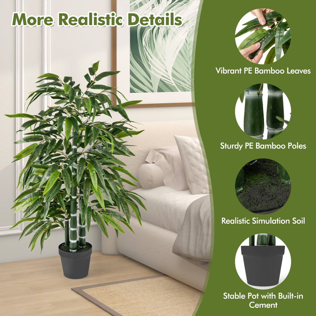 2 Pack Fake Bamboo Leave Tree with 3 PE Bamboo Trunk-Green