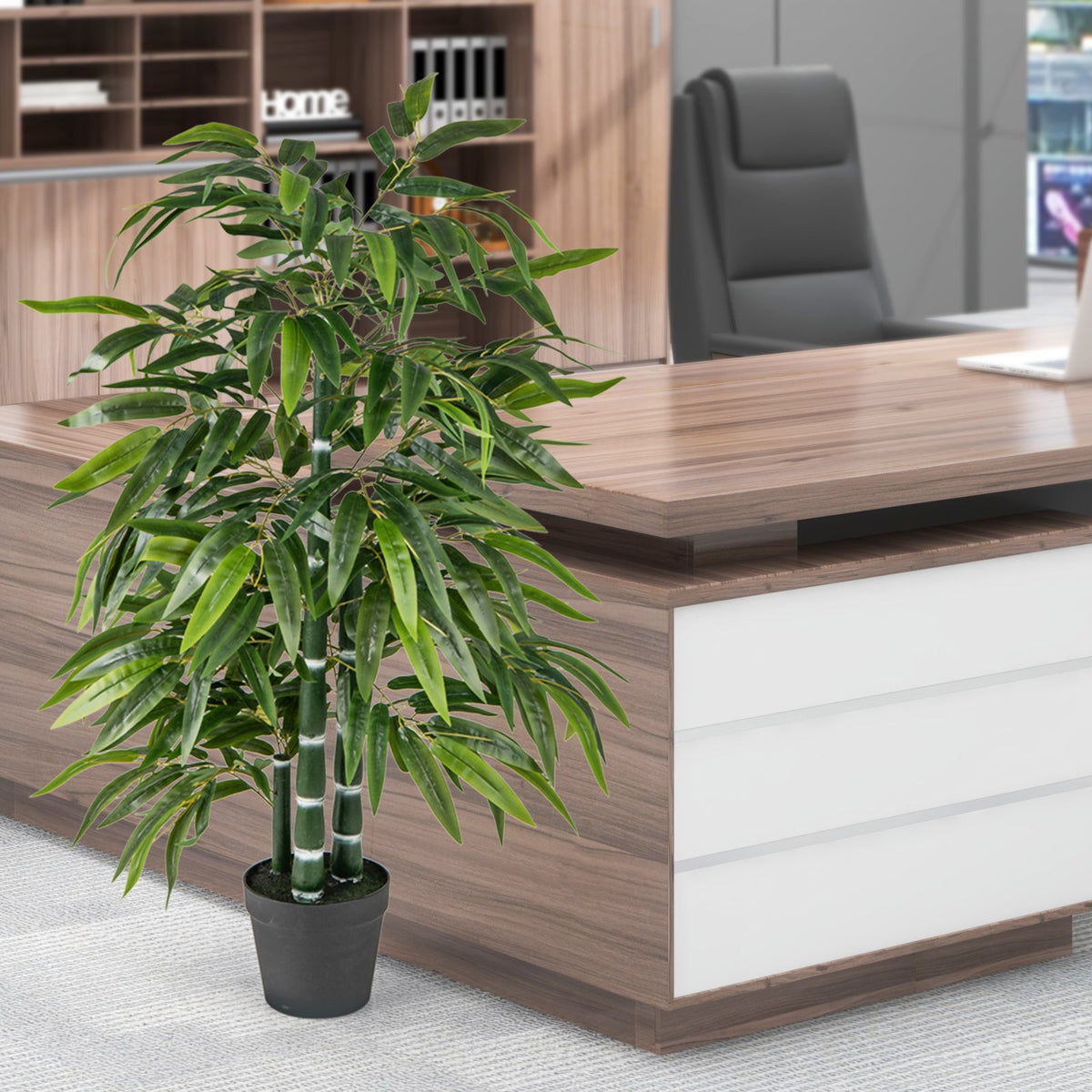 2 Pack Fake Bamboo Leave Tree with 3 PE Bamboo Trunk-Green