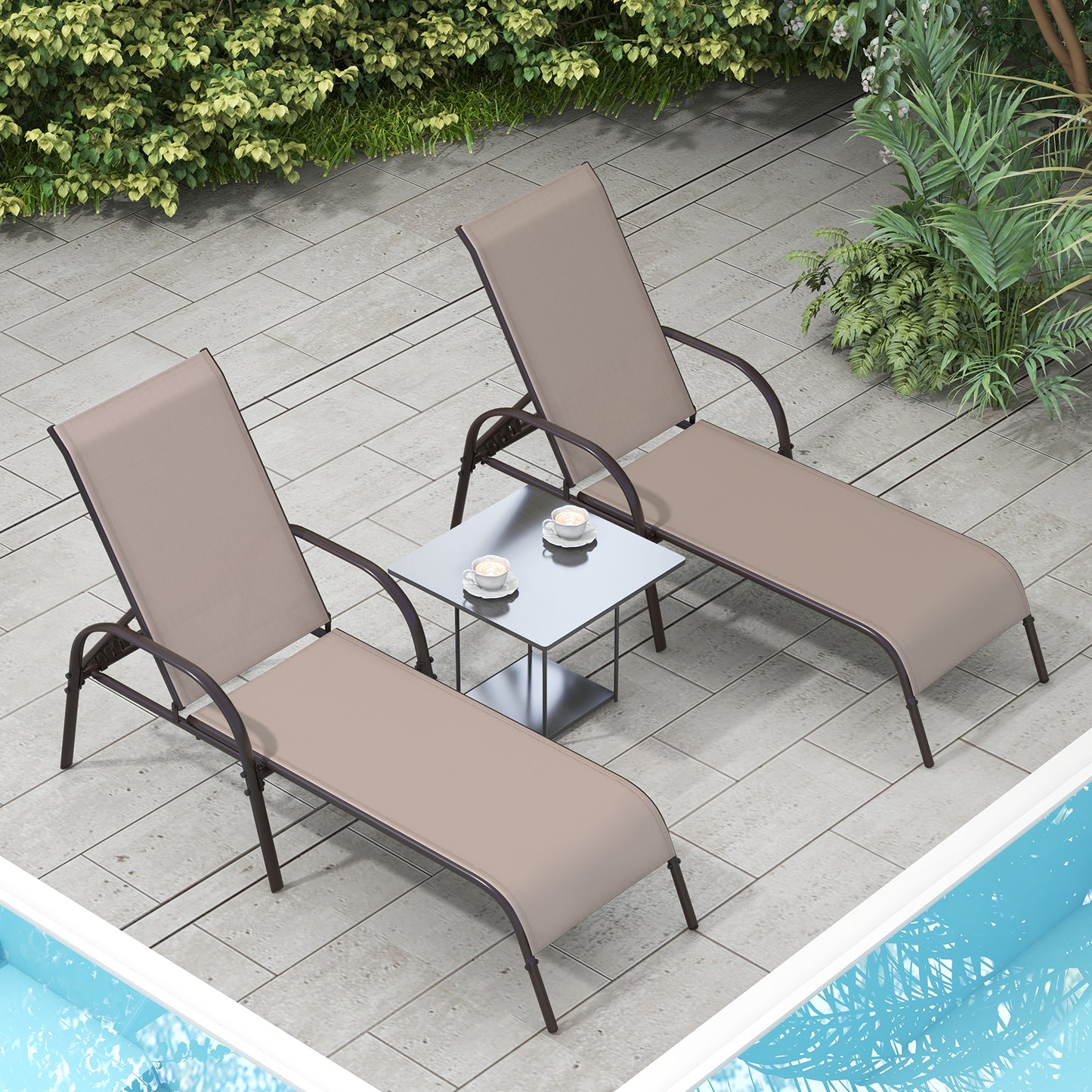 Outdoor Chaise Lounge Chairs Set of 2 with Adjustable Backrest