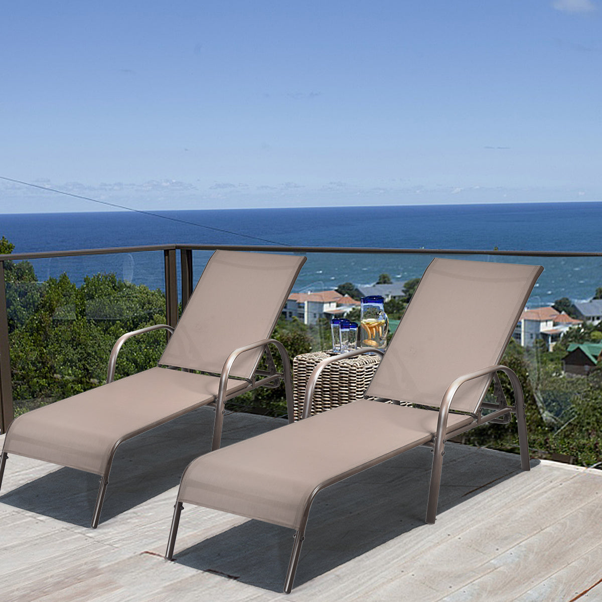 Outdoor Chaise Lounge Chairs Set of 2 with Adjustable Backrest