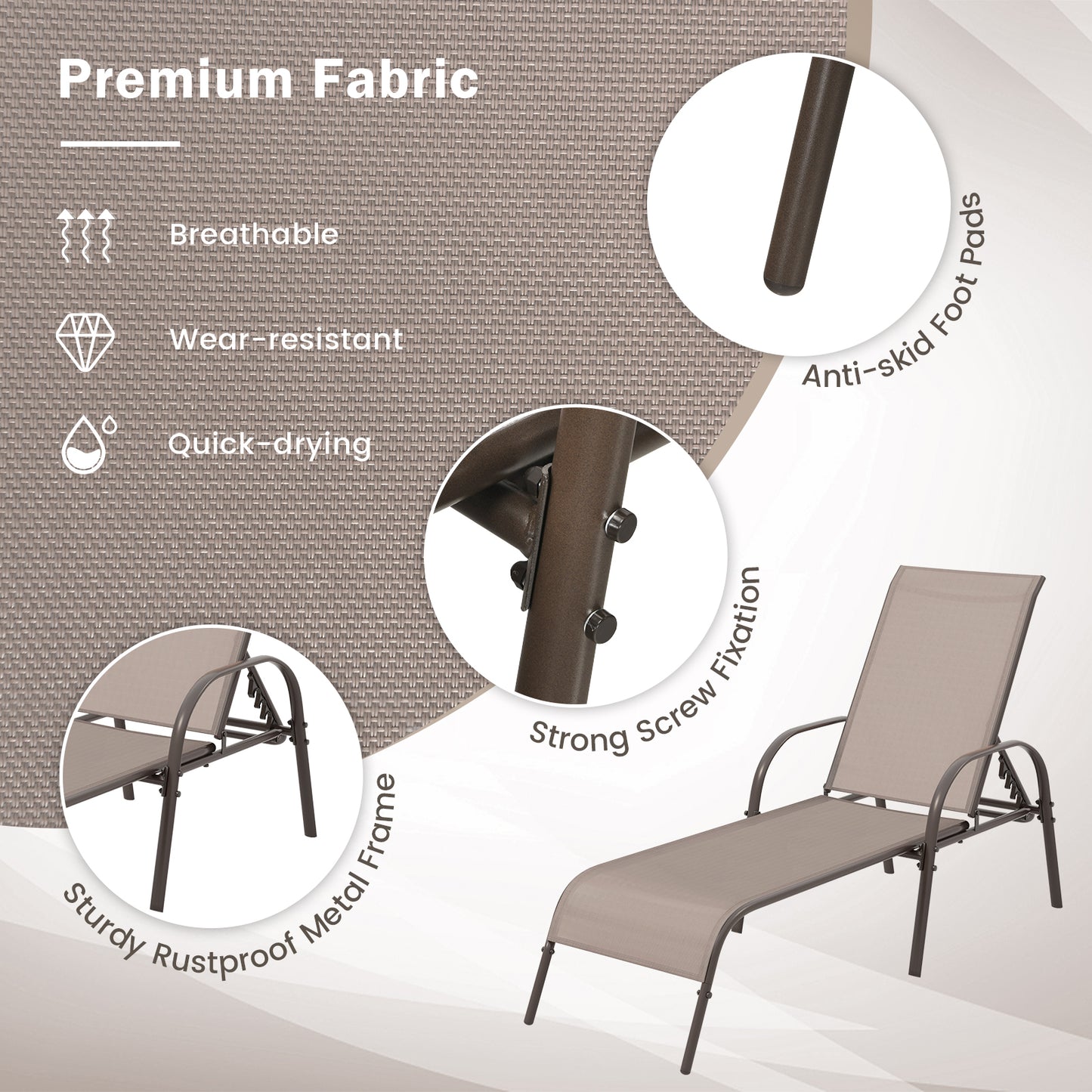 Outdoor Chaise Lounge Chairs Set of 2 with Adjustable Backrest