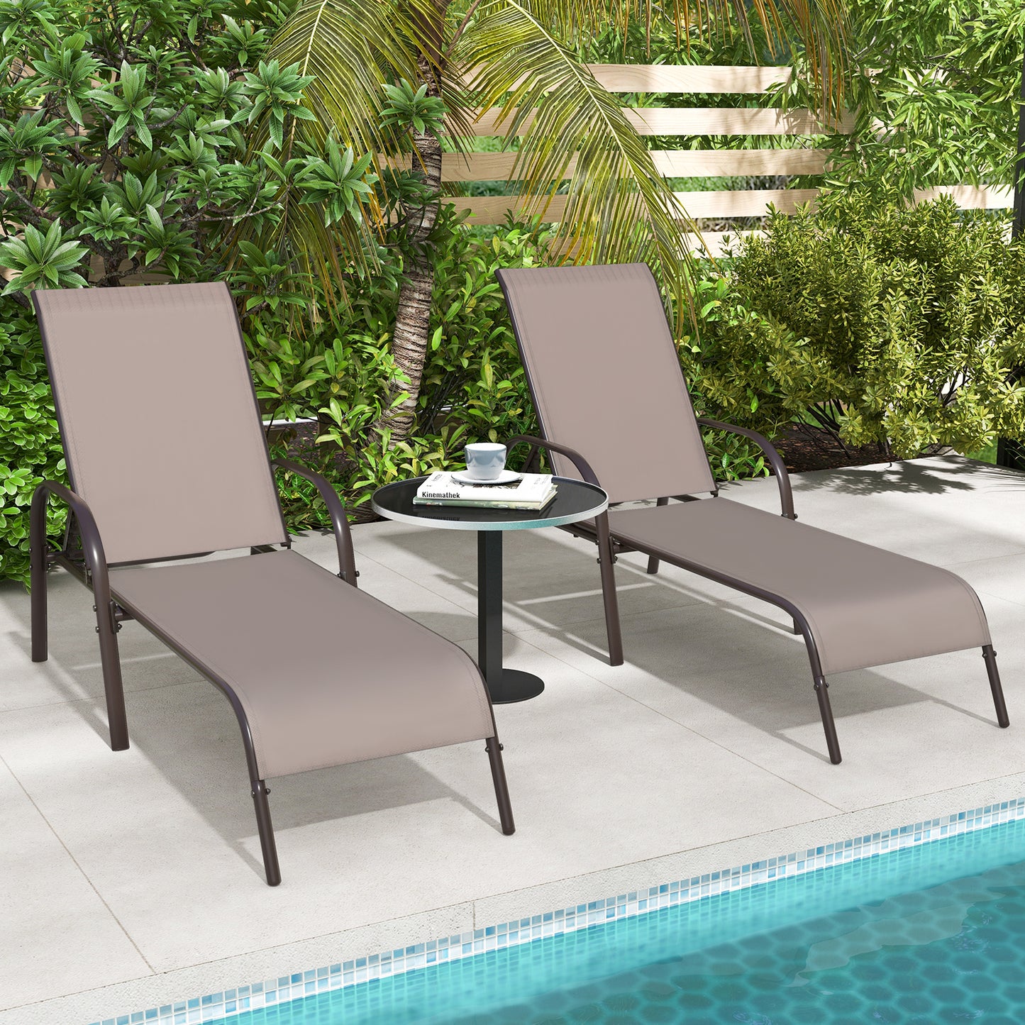 Outdoor Chaise Lounge Chairs Set of 2 with Adjustable Backrest