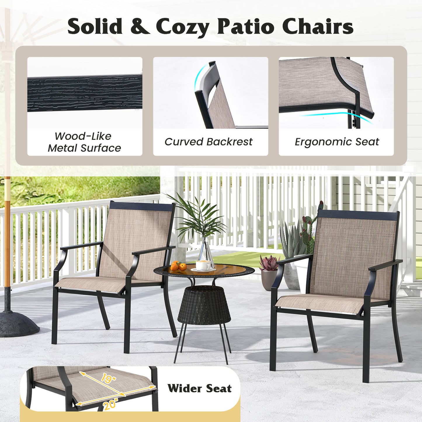 Patio Dining Chairs Set of 2 with Breathable Mesh Seat
