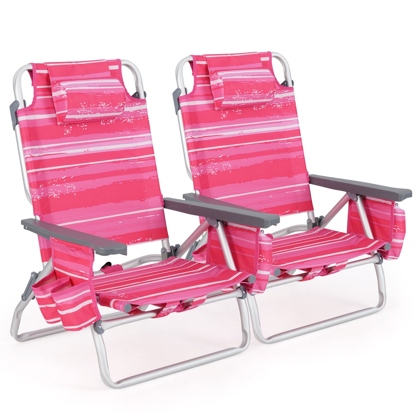 Folding Beach Chair 2-Pack with 5-Position Backrest & Pillow