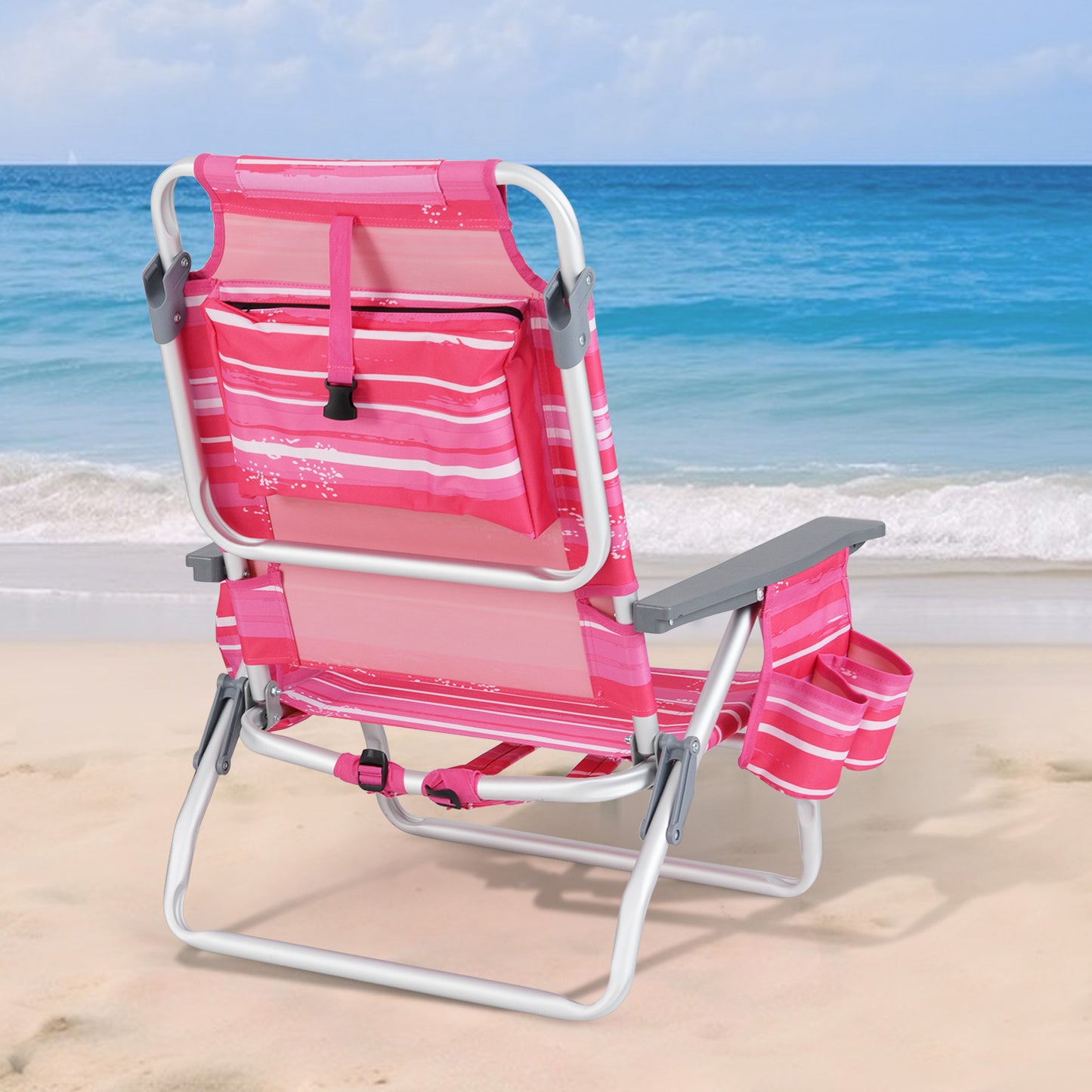 Folding Beach Chair 2-Pack with 5-Position Backrest & Pillow