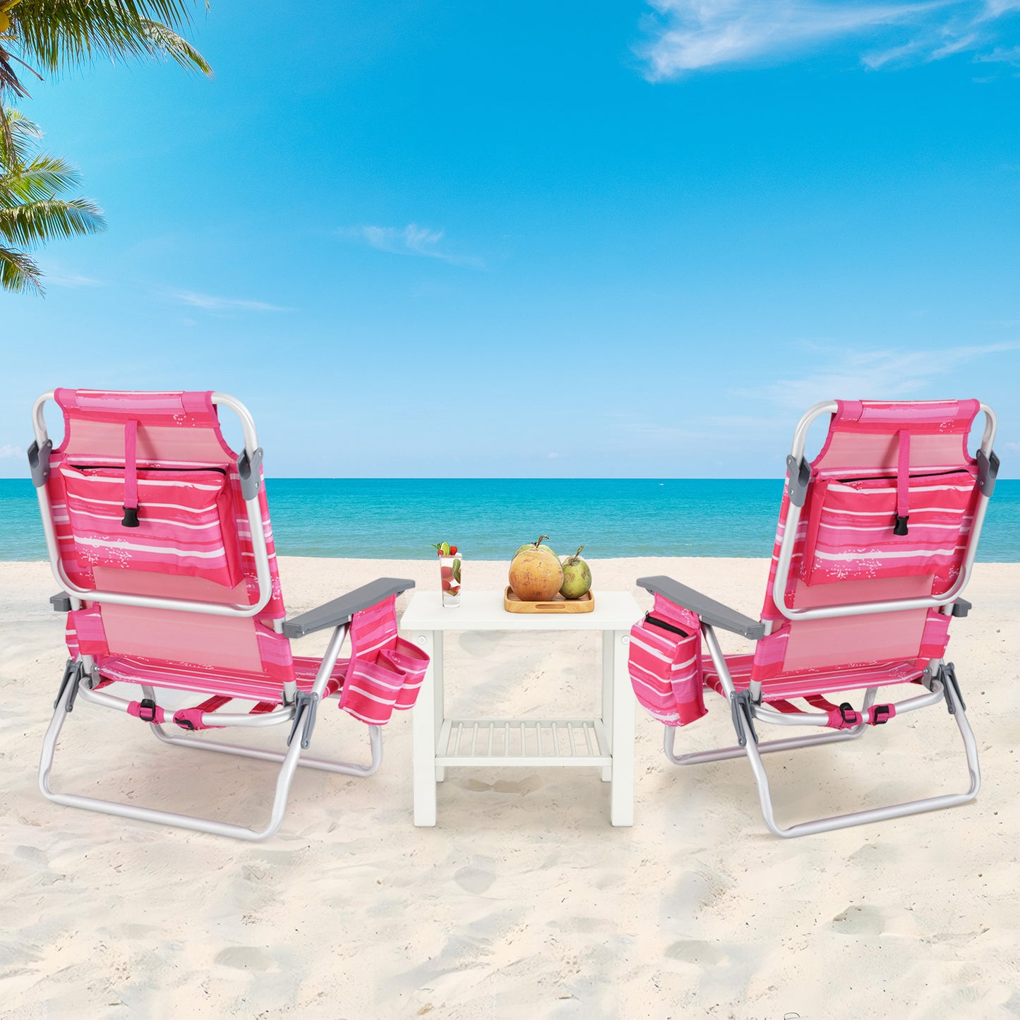 Folding Beach Chair 2-Pack with 5-Position Backrest & Pillow