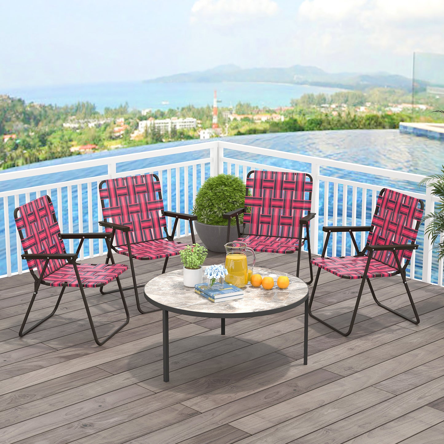 Folding Beach Chair with Steel Frame and Webbing - 2 Pack