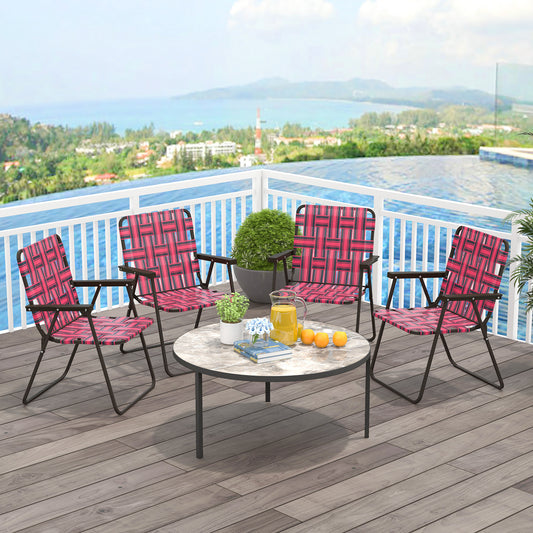 Folding Beach Chair with Steel Frame and Webbing - 2 Pack