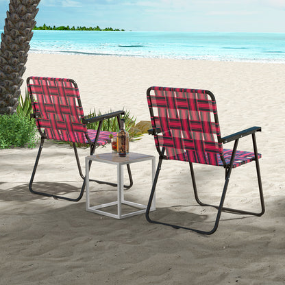 Folding Beach Chair with Steel Frame and Webbing - 2 Pack
