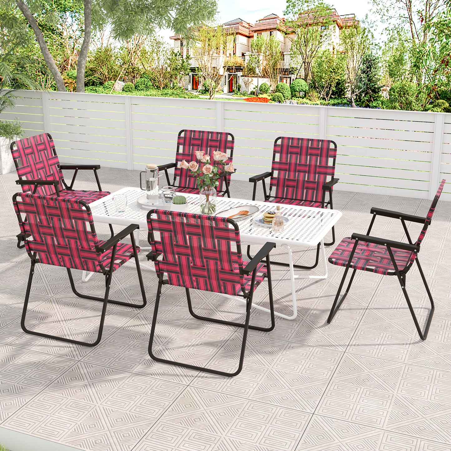 Folding Beach Chair with Steel Frame - Set of 4
