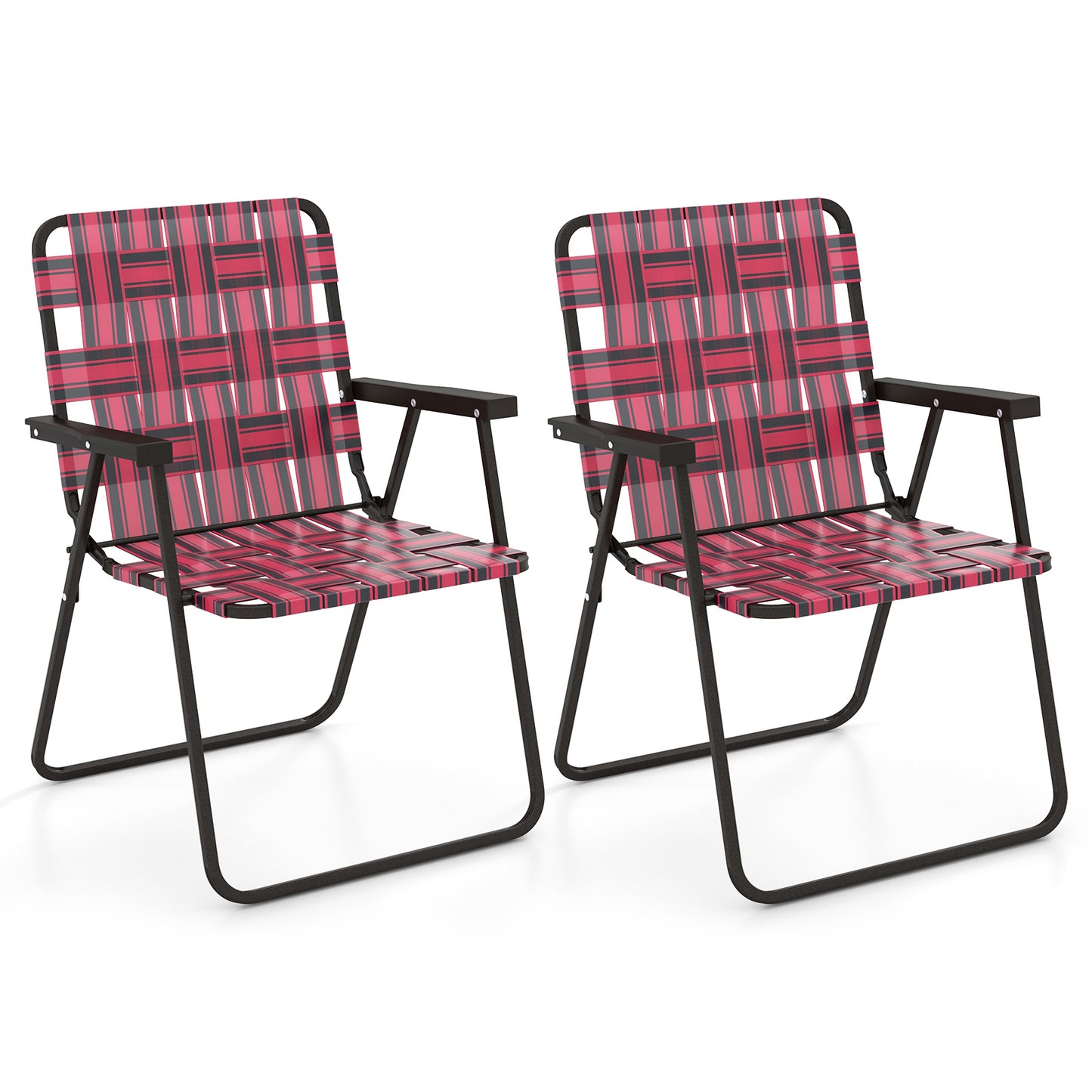 Folding Beach Chair with Steel Frame and Webbing - 2 Pack