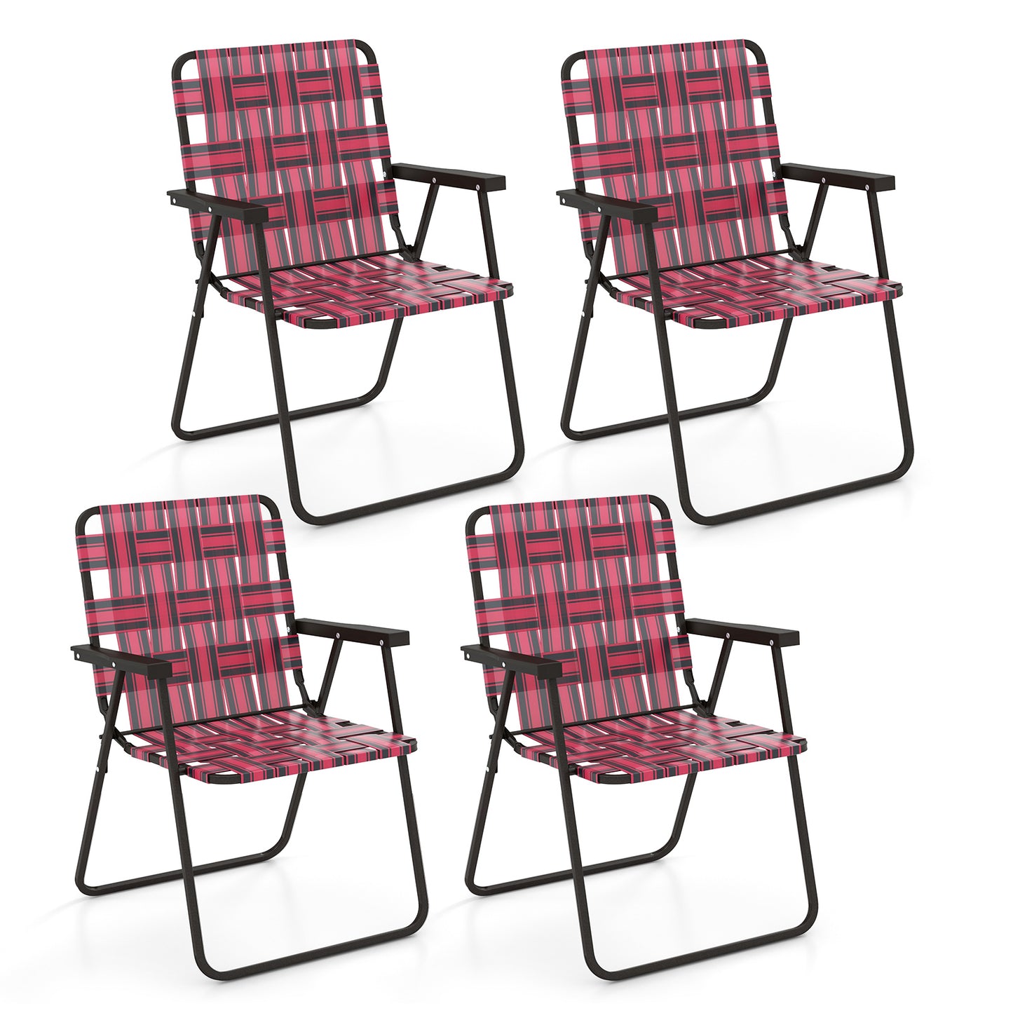 Folding Beach Chair with Steel Frame - Set of 4
