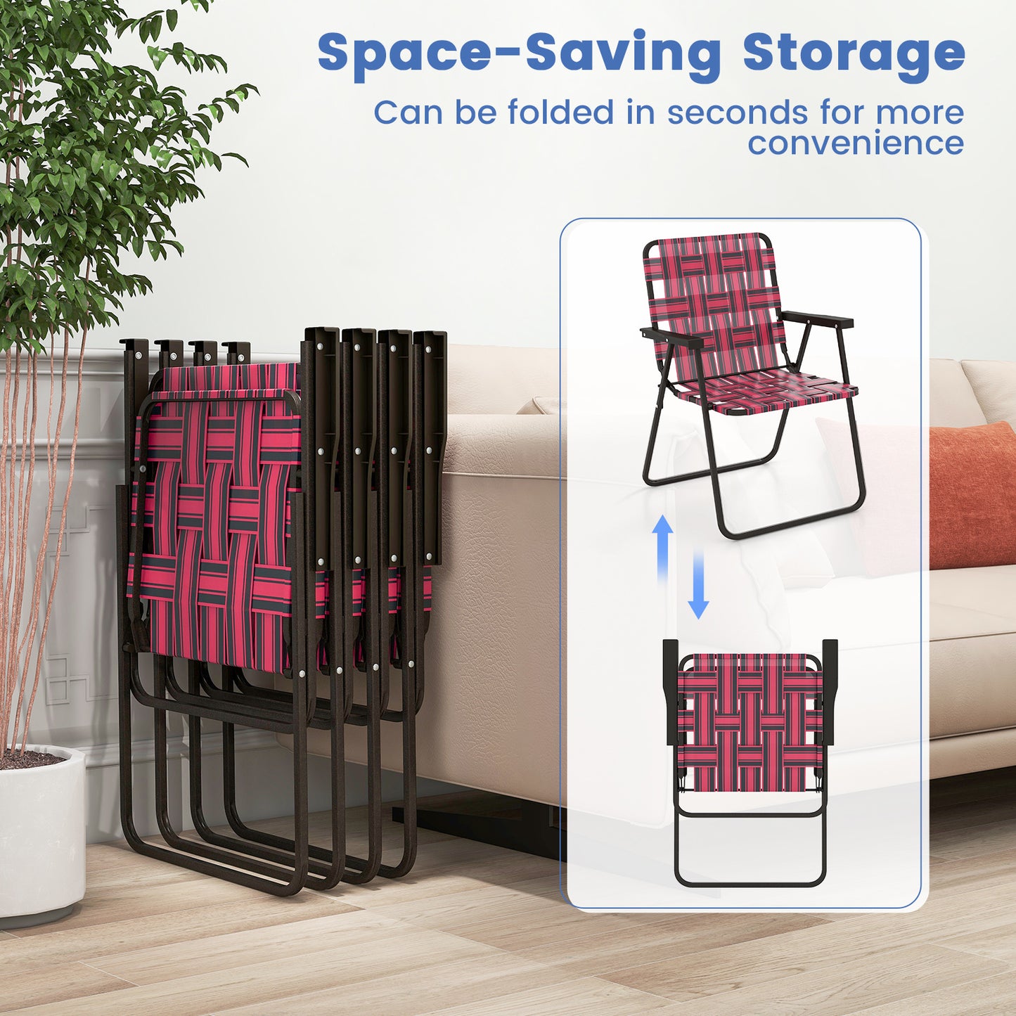 Folding Beach Chair with Steel Frame - Set of 4