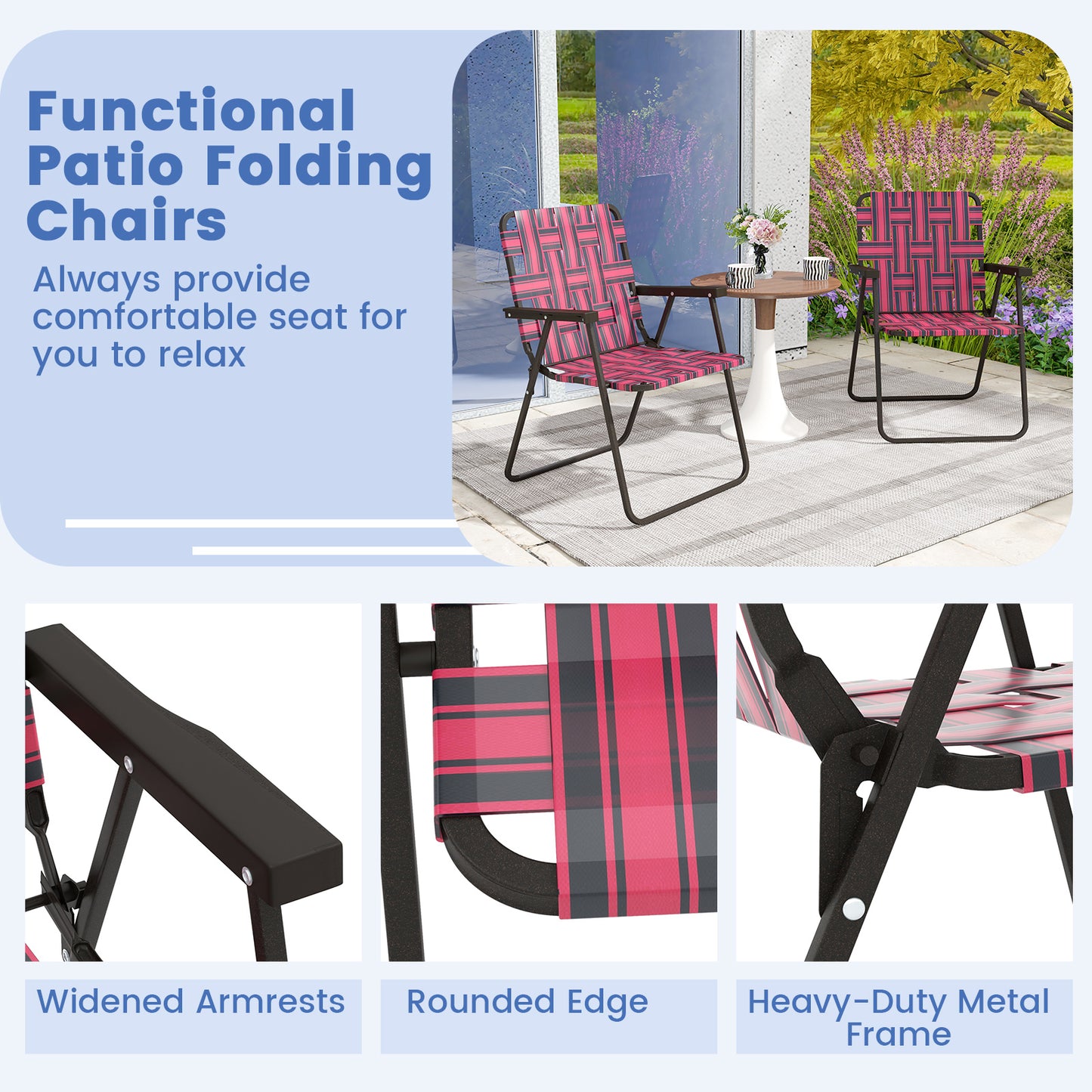 Folding Beach Chair with Steel Frame - Set of 4