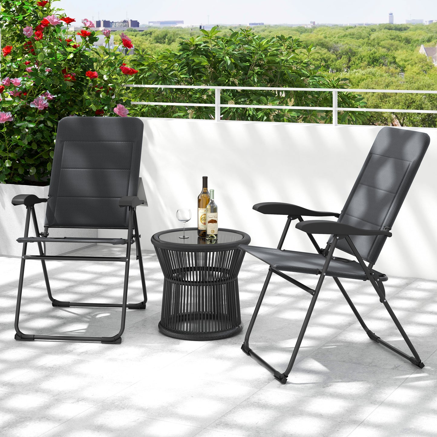 Folding Patio Chairs with 7-Position Adjustable Backrest, Set of 2