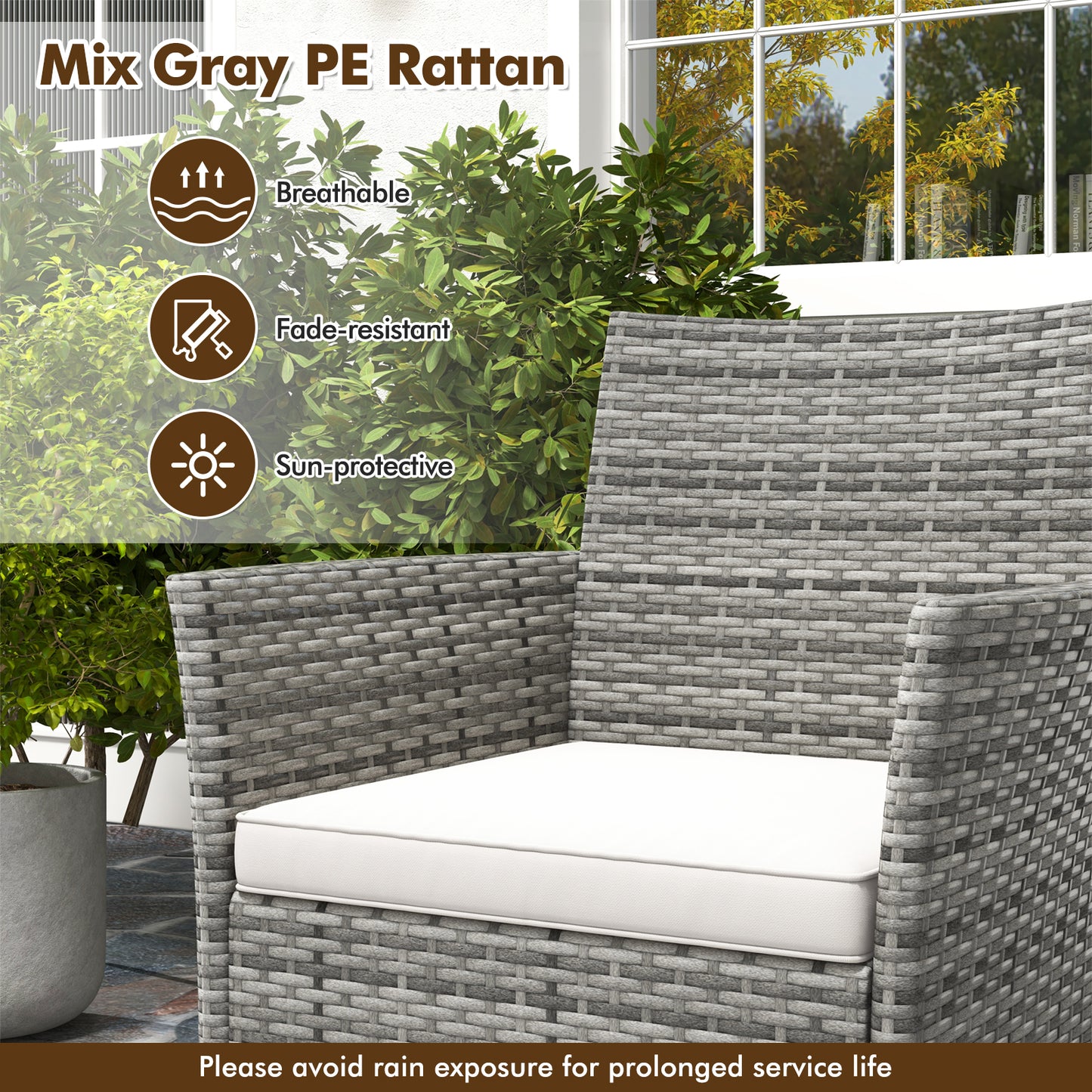Outdoor PE Rattan Armchairs Set of 2 with Cushions