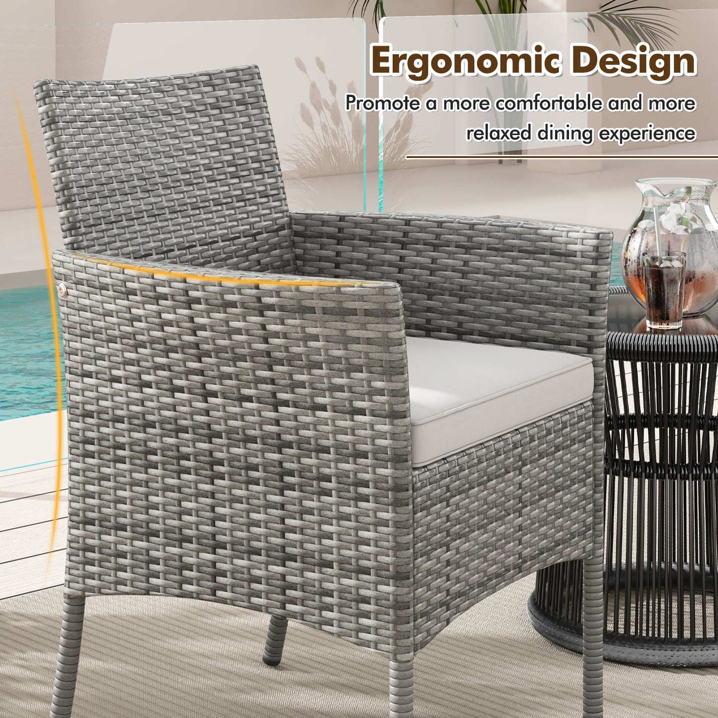 Outdoor PE Rattan Armchairs Set of 2 with Cushions