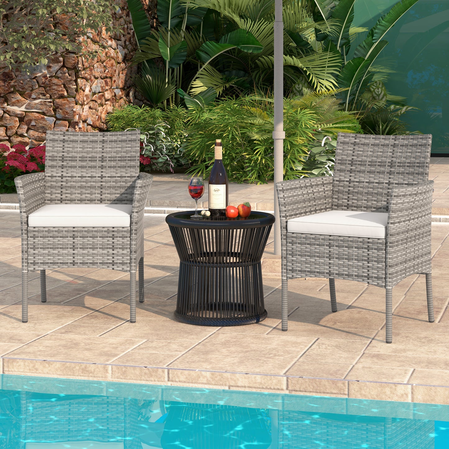 Outdoor PE Rattan Armchairs Set of 2 with Cushions