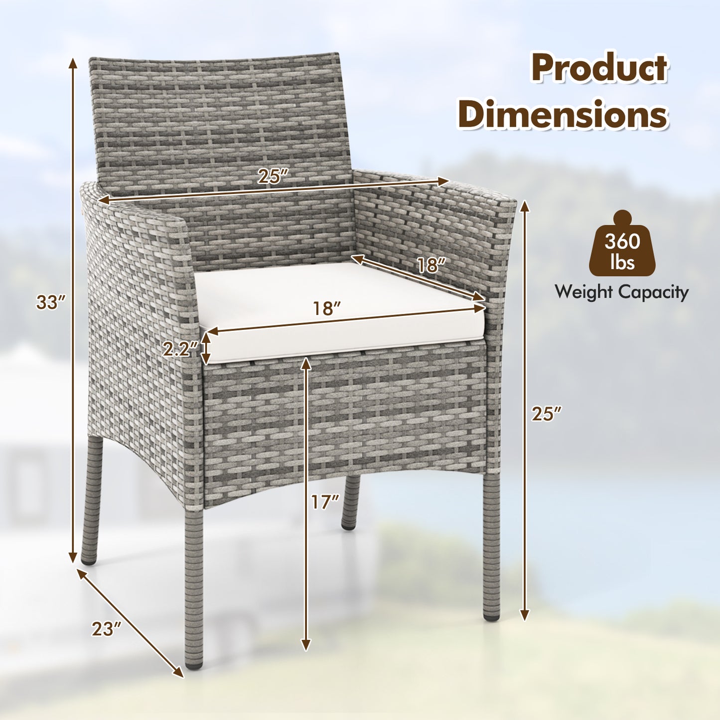 Outdoor PE Rattan Armchairs Set of 2 with Cushions