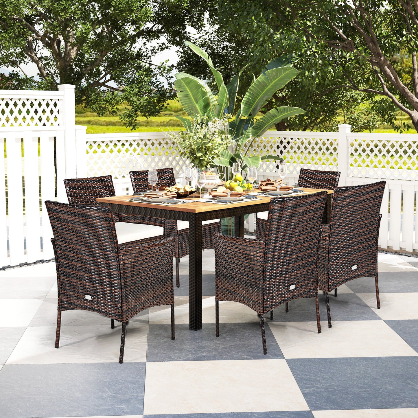 Outdoor PE Rattan Armchairs Set with Removable Cushions