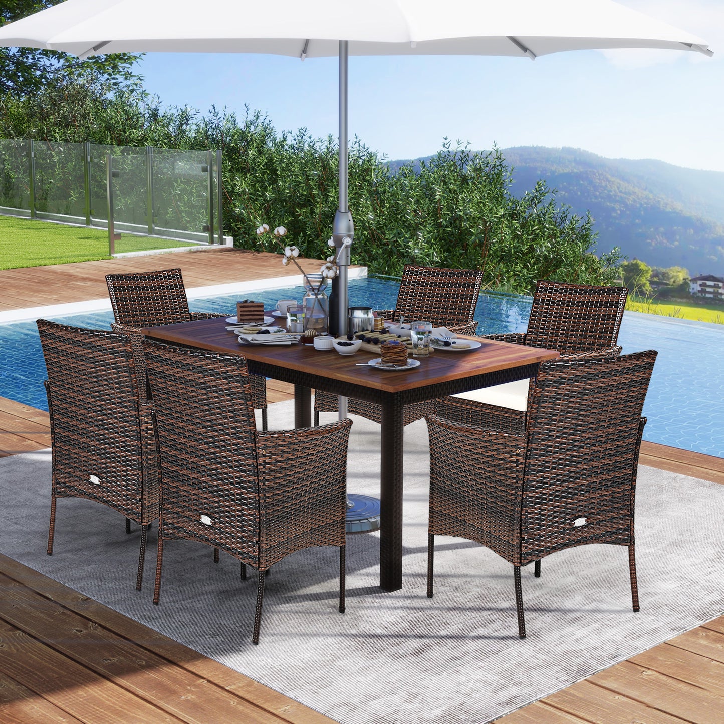 Outdoor PE Rattan Armchairs Set with Removable Cushions