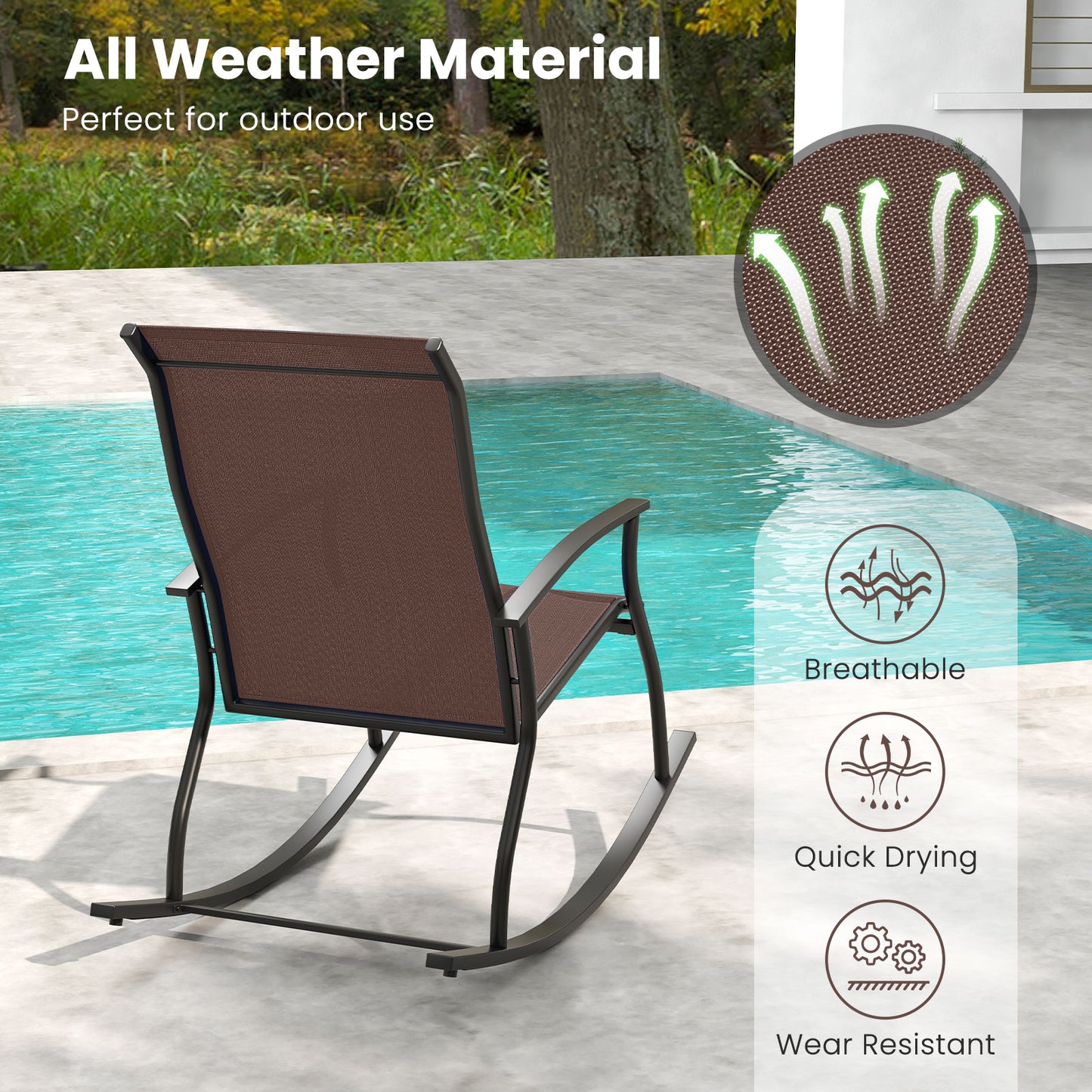 Outdoor Rocking Chairs Set of 2 with Breathable Backrest