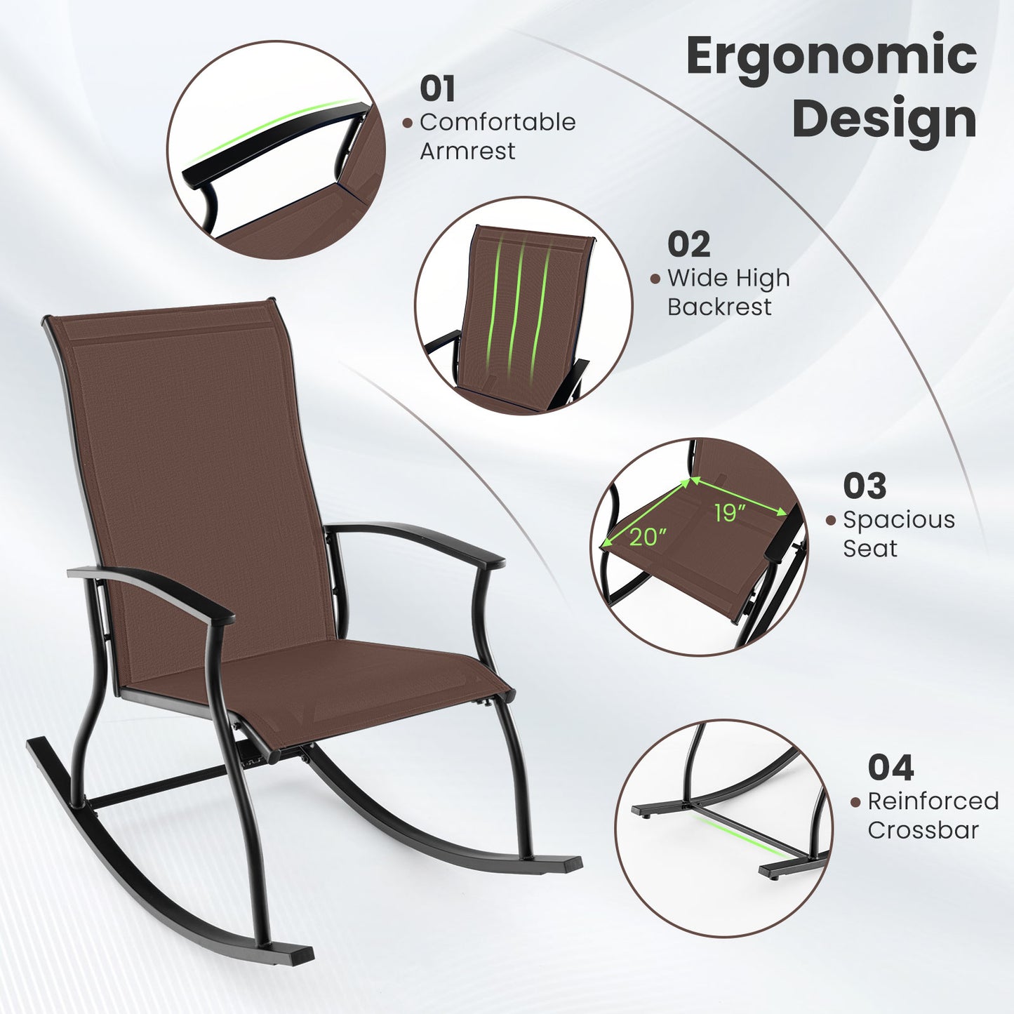 Outdoor Rocking Chairs Set of 2 with Breathable Backrest