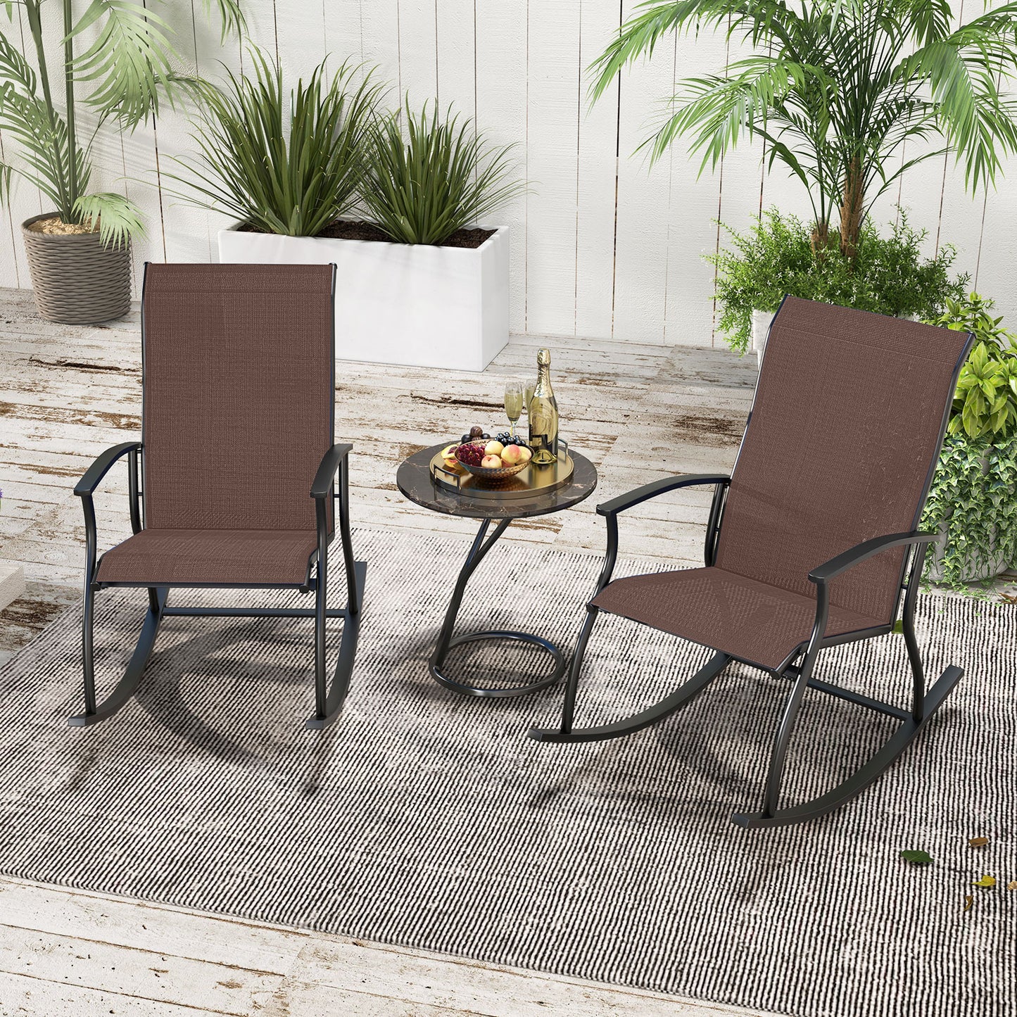 Outdoor Rocking Chairs Set of 2 with Breathable Backrest