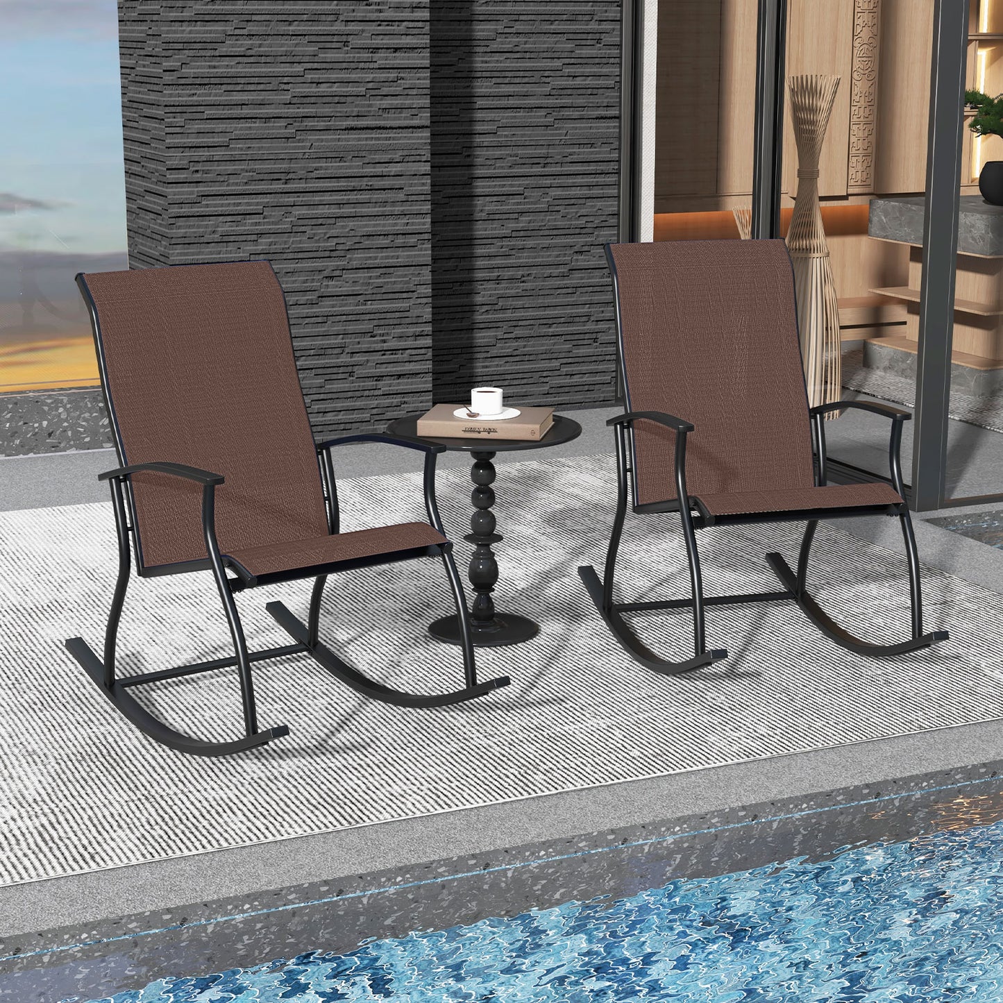 Outdoor Rocking Chairs Set of 2 with Breathable Backrest