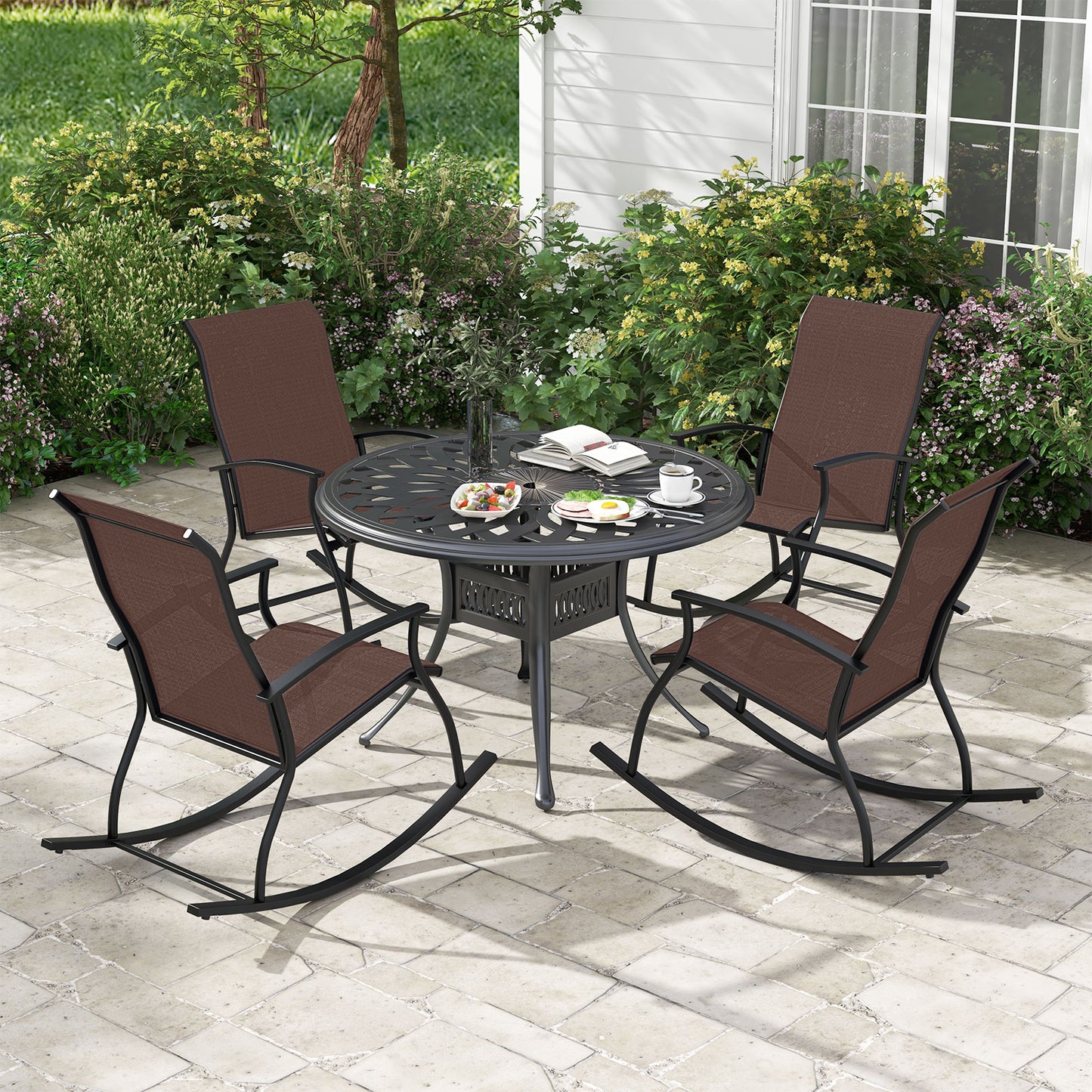 Outdoor Rocking Chairs Set of 2 with Breathable Backrest