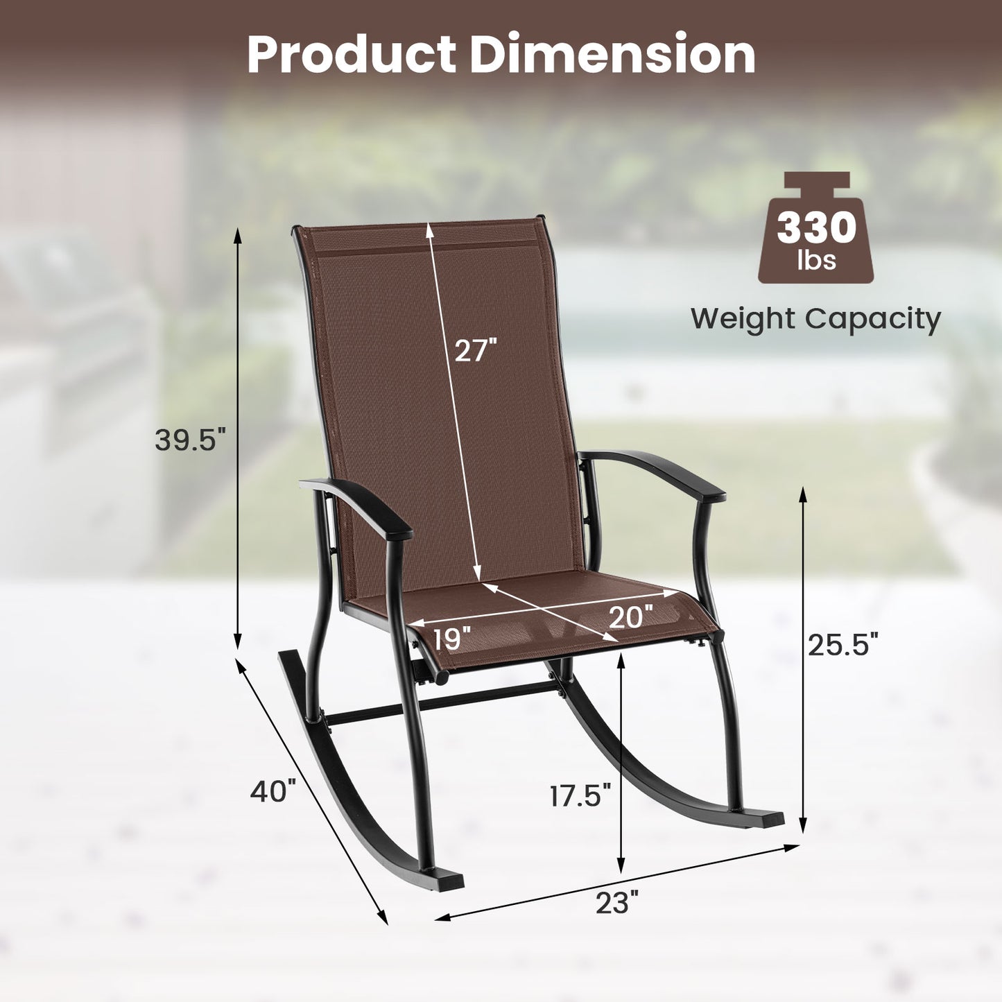 Outdoor Rocking Chairs Set of 2 with Breathable Backrest
