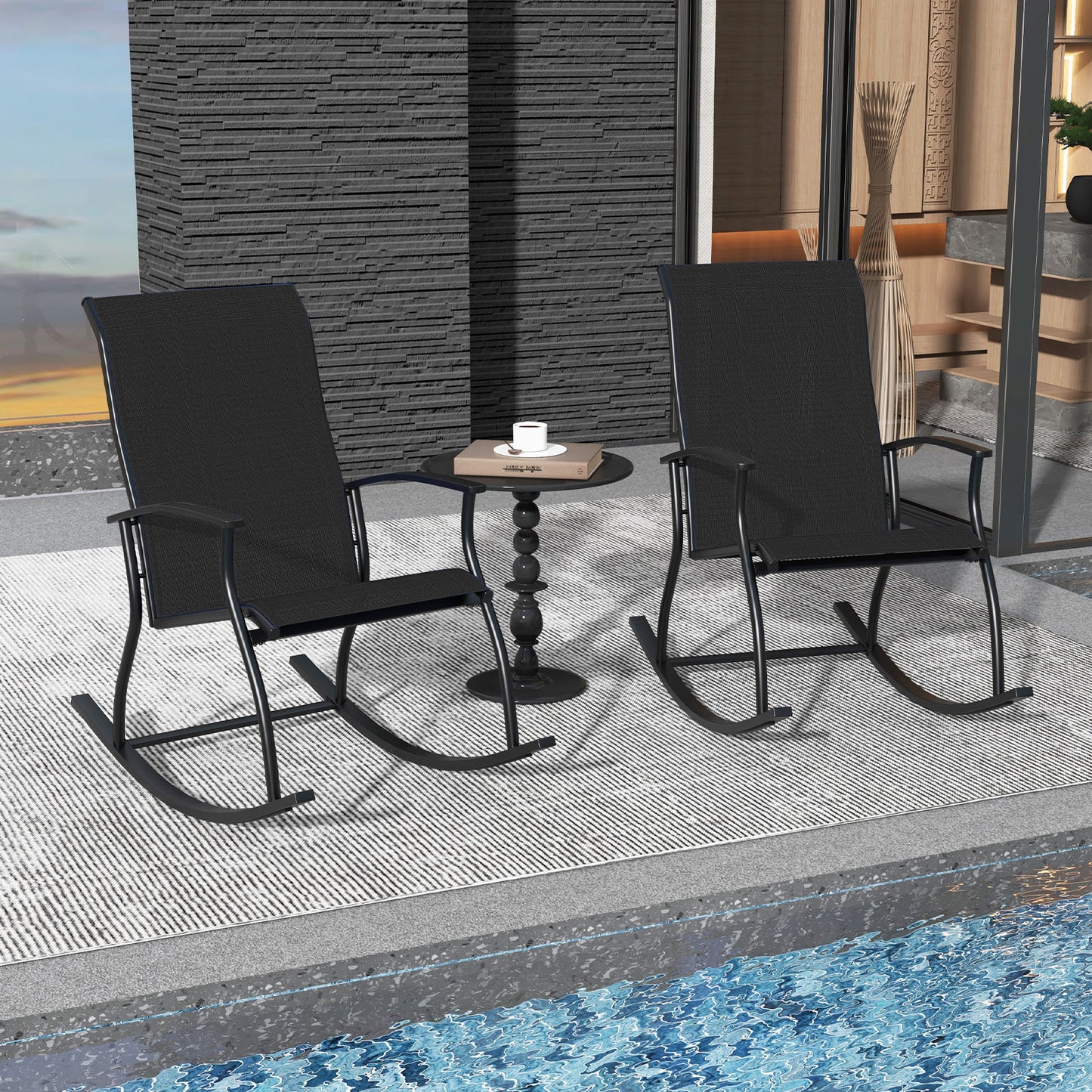 Outdoor Rocking Chairs Set of 2 with Breathable Backrest