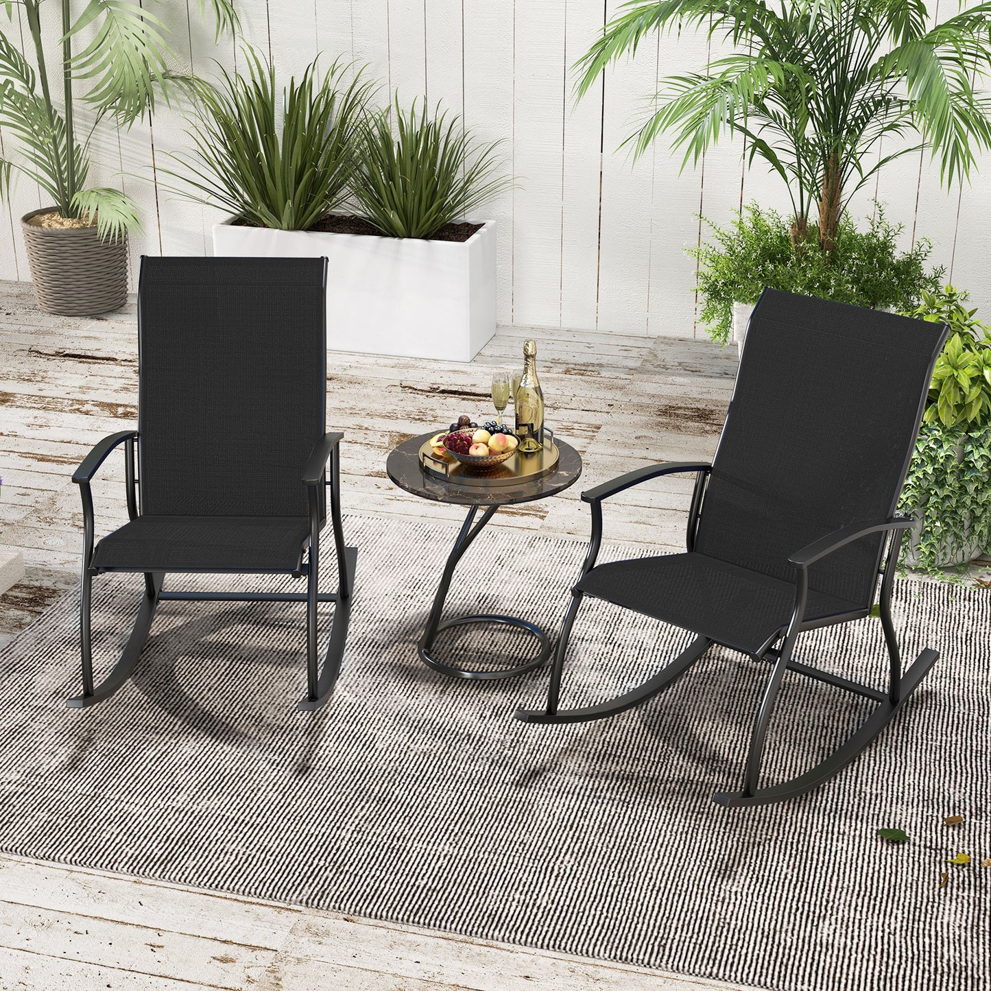 Outdoor Rocking Chairs Set of 2 with Breathable Backrest