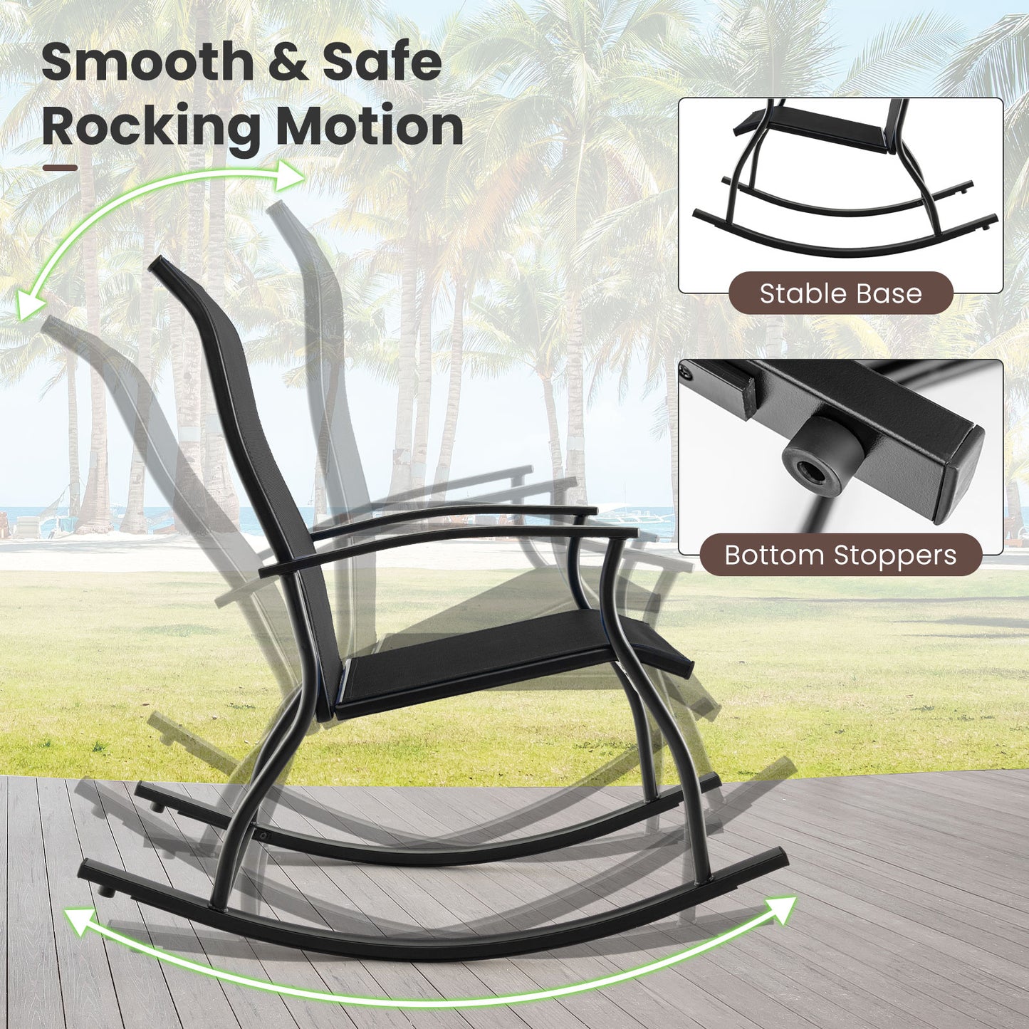 Outdoor Rocking Chairs Set of 2 with Breathable Backrest