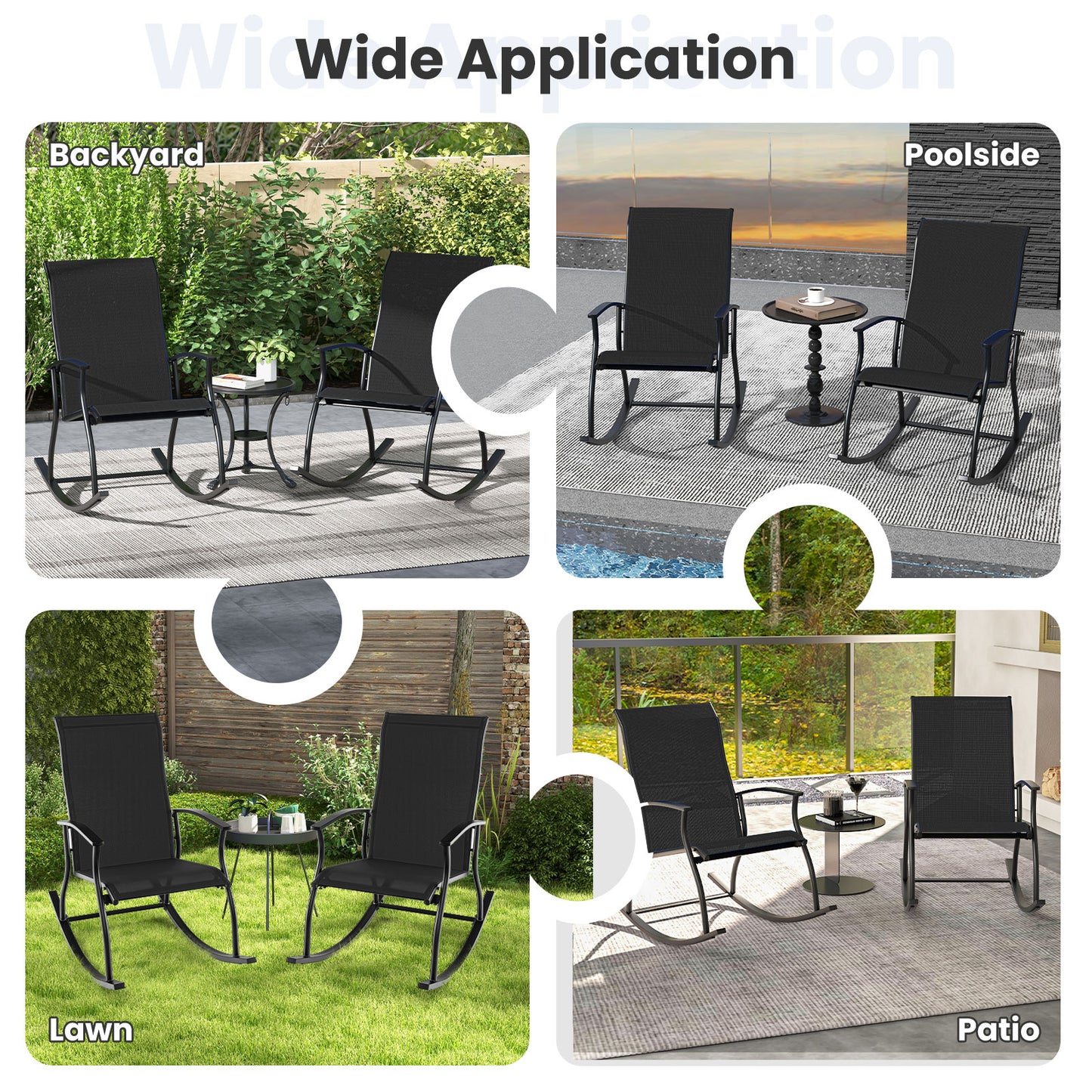 Outdoor Rocking Chairs Set of 2 with Breathable Backrest
