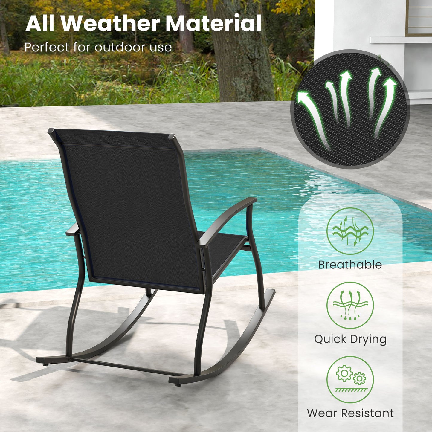 Outdoor Rocking Chairs Set of 2 with Breathable Backrest